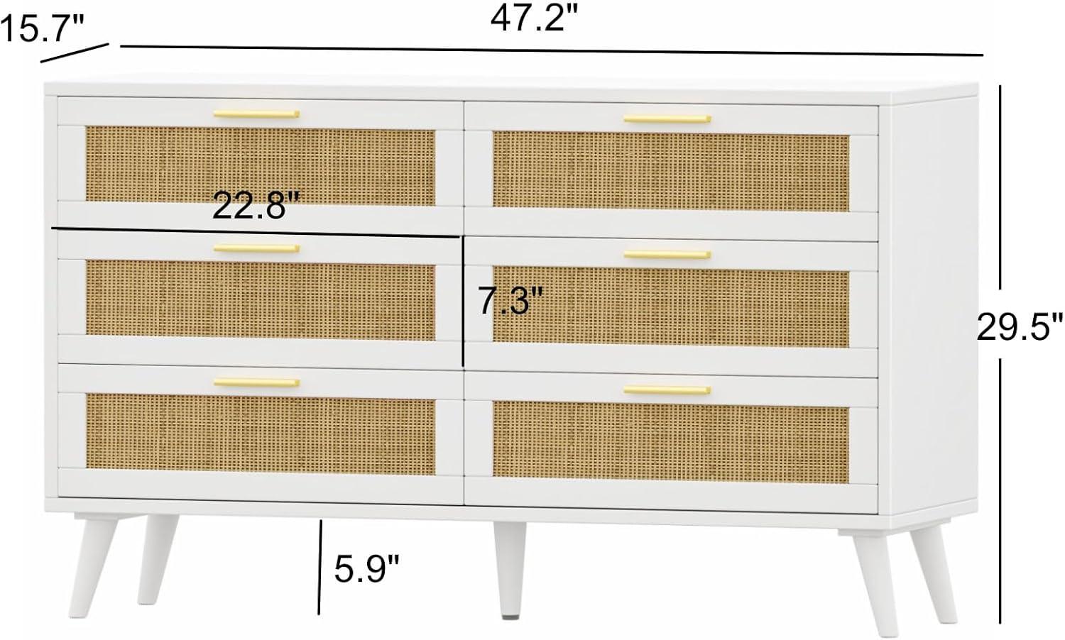 White and Natural Double Dresser with Rattan Drawers