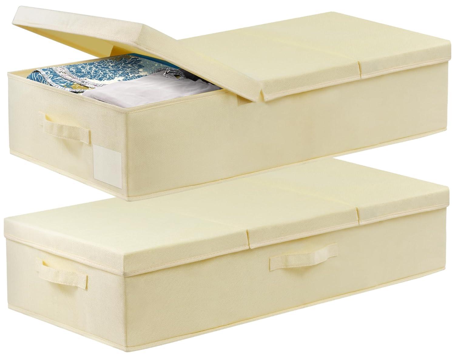 Large Underbed Storage Bags Organizer Container With Lids, Set of 2 Under Bed Storage Organizer Box With Handle, Fabric Under The Bed Storage Bins for Blanket Pillow Comforter & Quilt Wrapping Paper