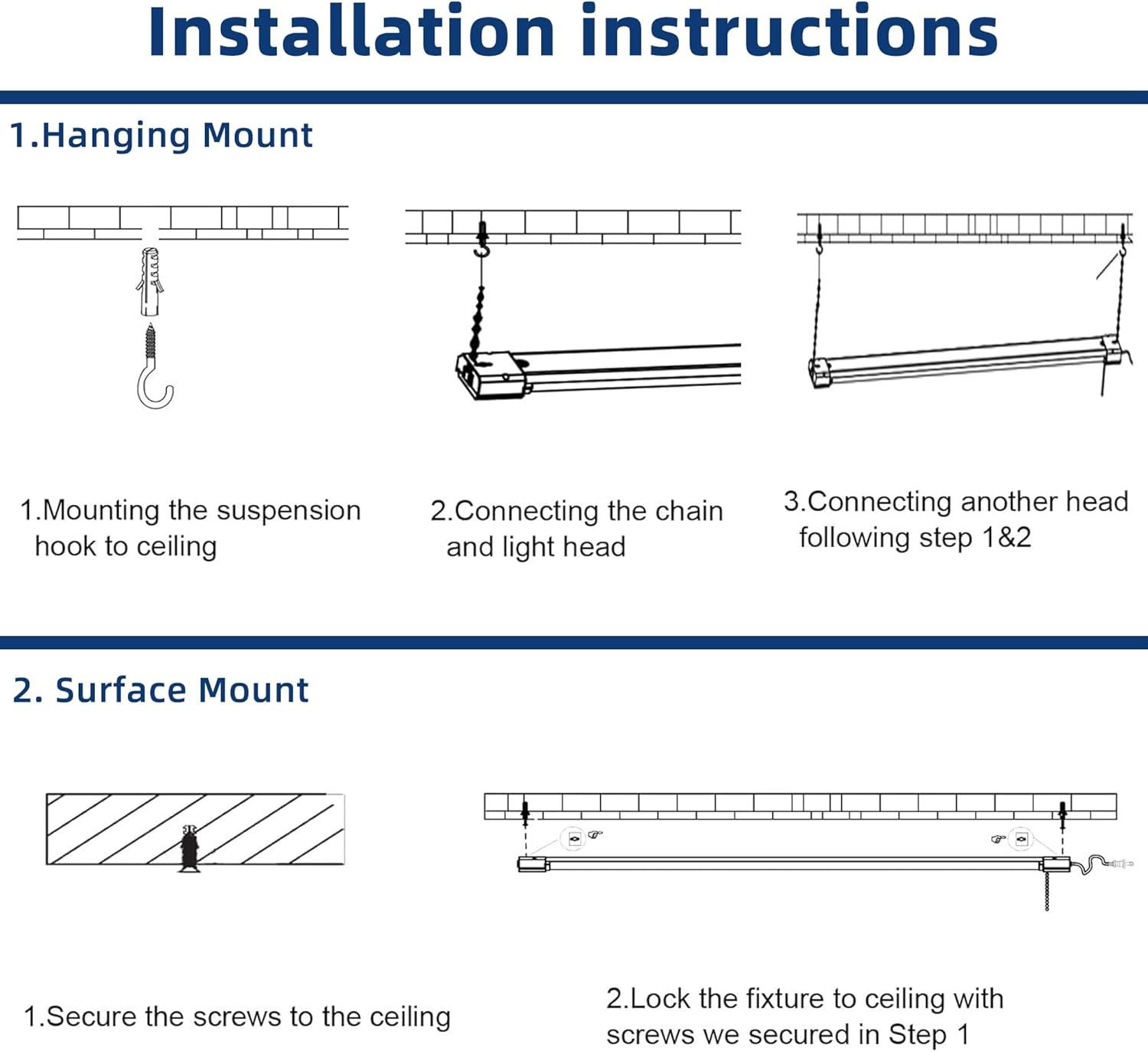 5000K LED Shop Light Linkable, 4FT Daylight 42W LED Ceiling Lights for Garages, Workshops, Basements, Hanging or FlushMount, Included Power Cord and Pull Chain, 4200lm, ETL- 1 Pack