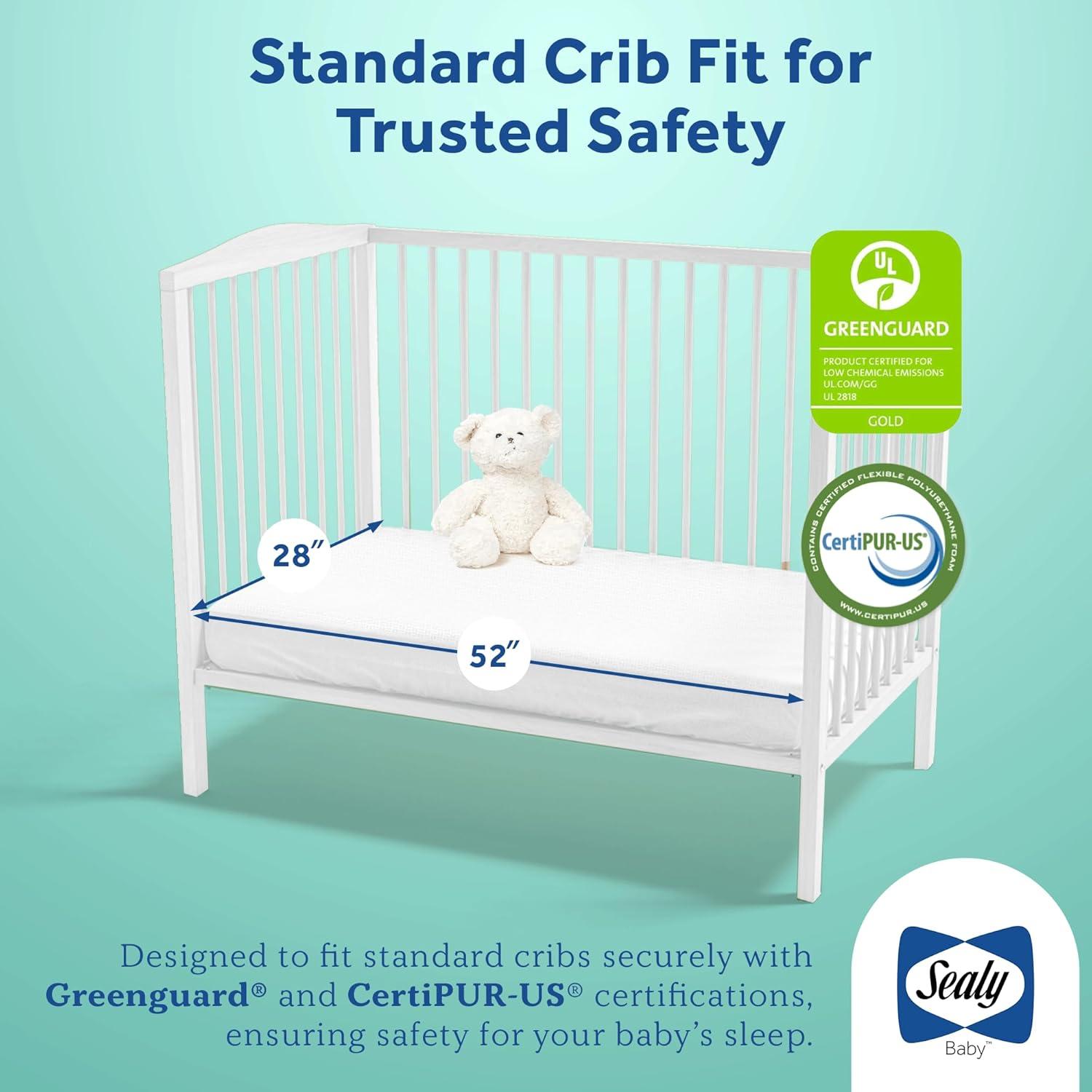 Sealy Baby OptiCool 2-Stage Premium Waterproof Baby Crib Mattress & Toddler Bed Mattress, GREENGUARD Gold Certified, 52" x 28"