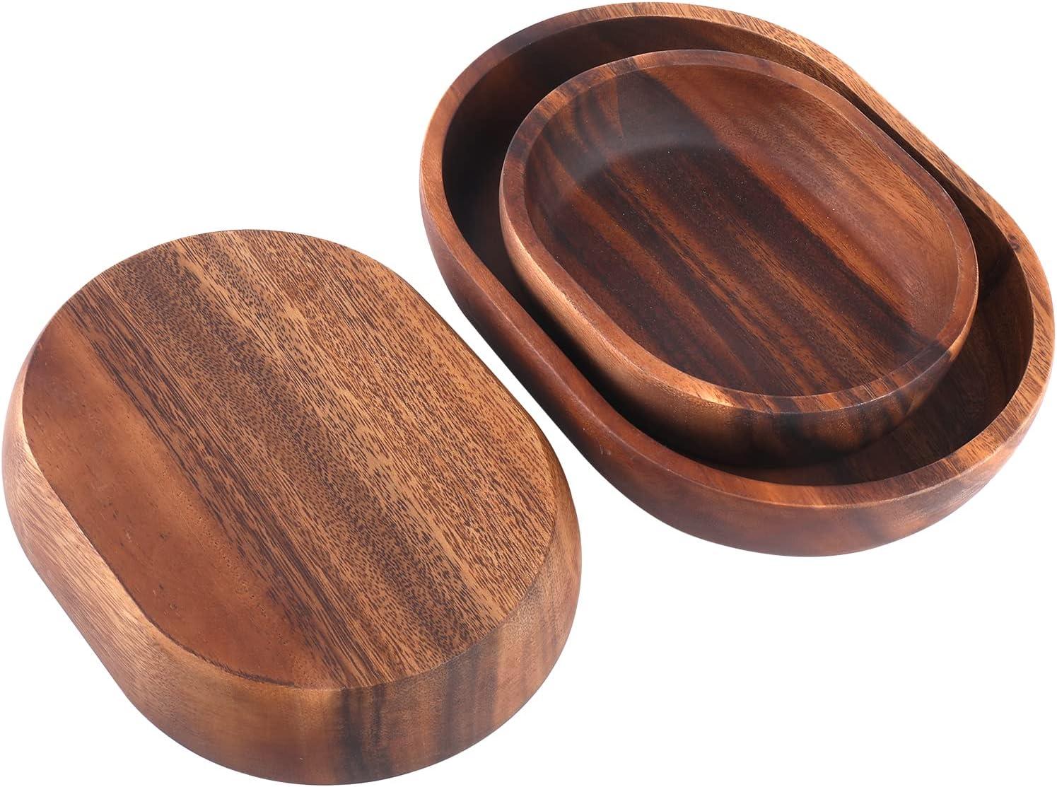 Acacia Wood Oval Salad and Serving Bowl Set of 3