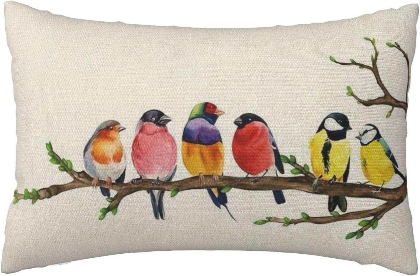 Chinoiseries Spring Pillow Covers 18x18 Set of 2, Black White Birds and Floral Throw Pillows Farmhouse Vintage Outdoor Decorative Cushion Case Decorations for Home Couch Sofa