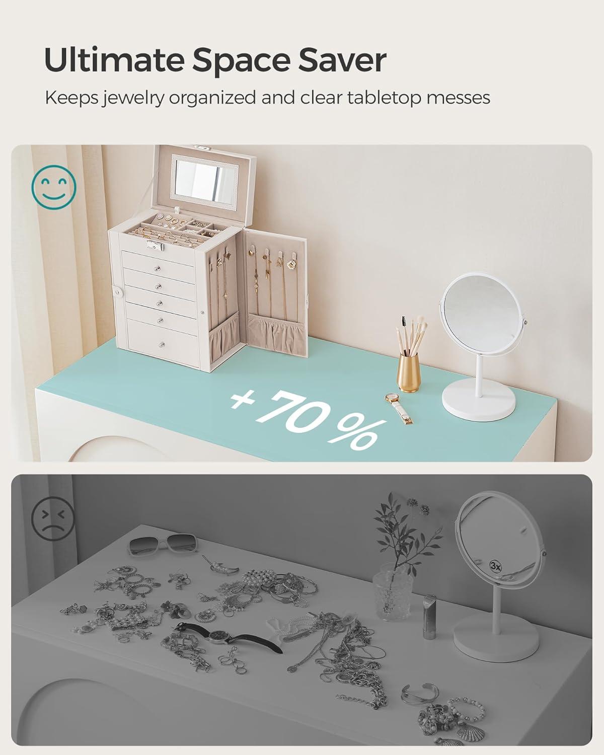 Wonderful Mirror Drawers Jewelry Boxes, White, 6.84 lbs