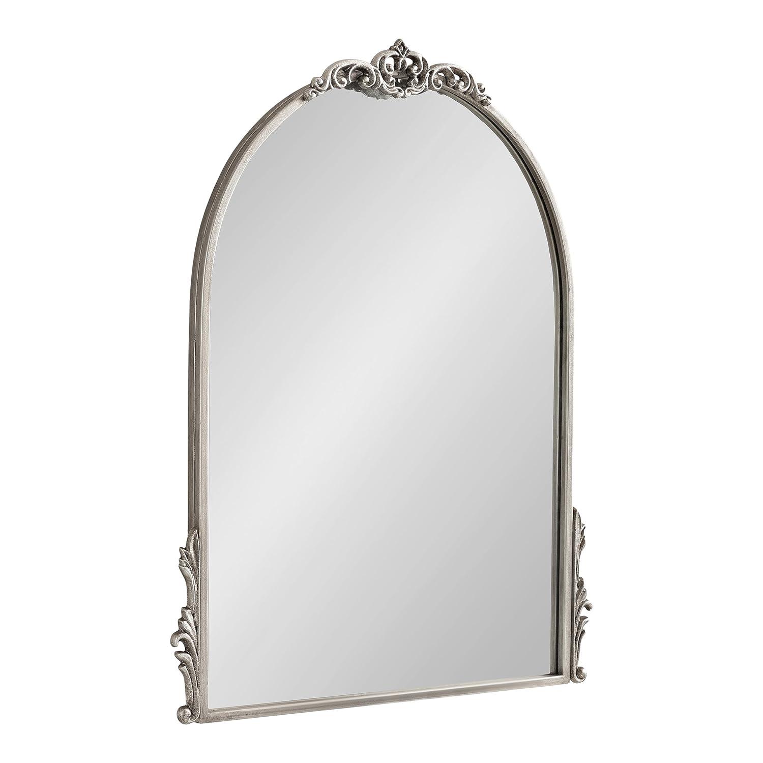 Kate & Laurel All Things Decor 21"x26" Myrcelle Decorative Framed Wall Mirror: Antique Silver, Arched, Ornate Garland Design
