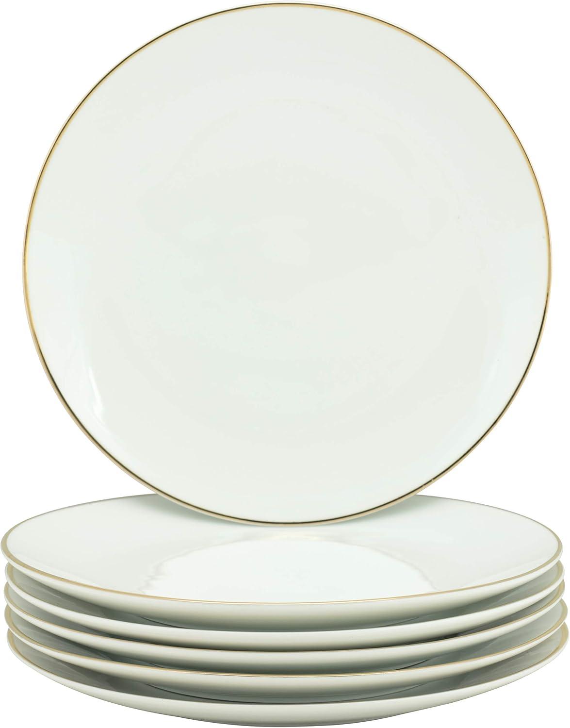 9.5" White and Gold Porcelain Luncheon Plate Set of 6