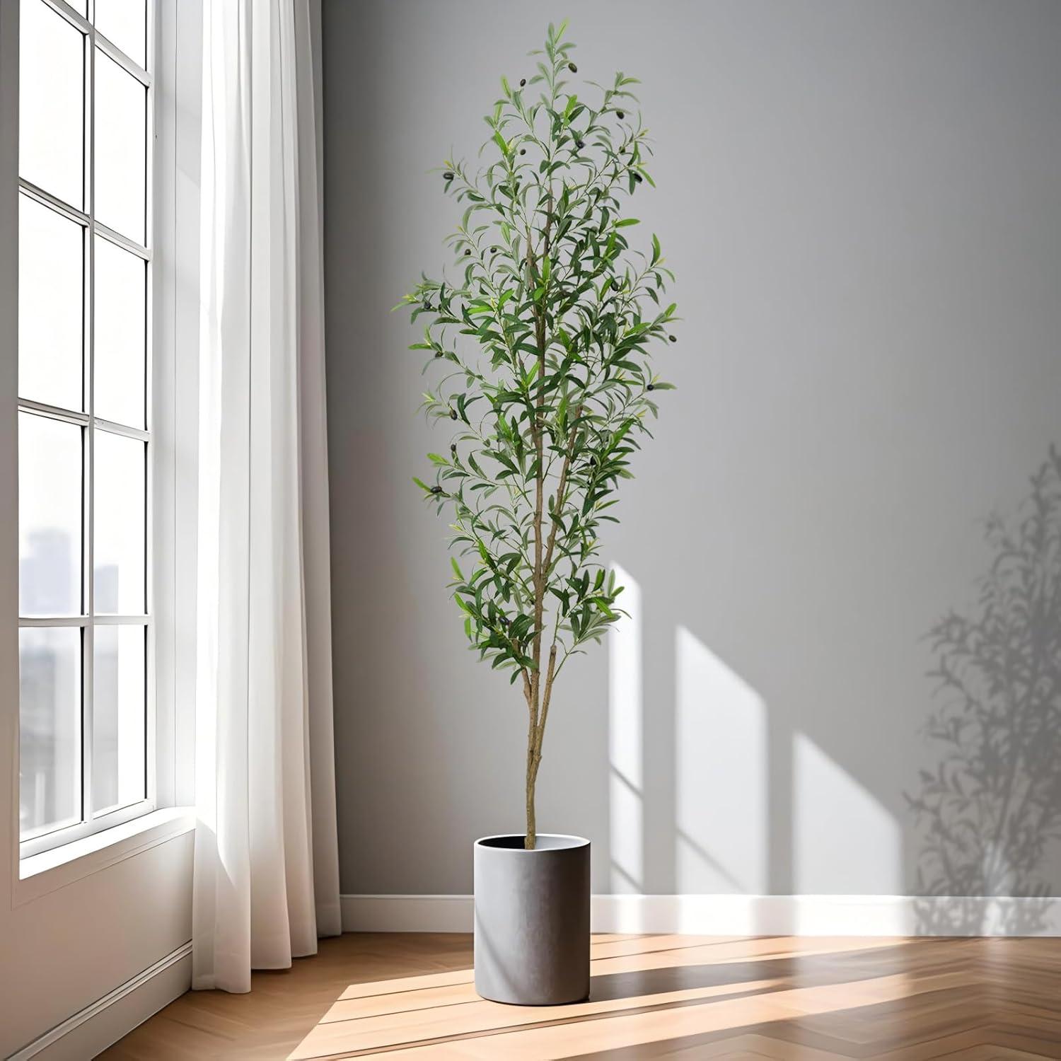 Aritizone Artificial Olive Tree 7FT Tall Fake Olive Tree with Adjustale Branches Artificial Tree for Modern Home Office Living Room Floor Decor Indoor (7FT)
