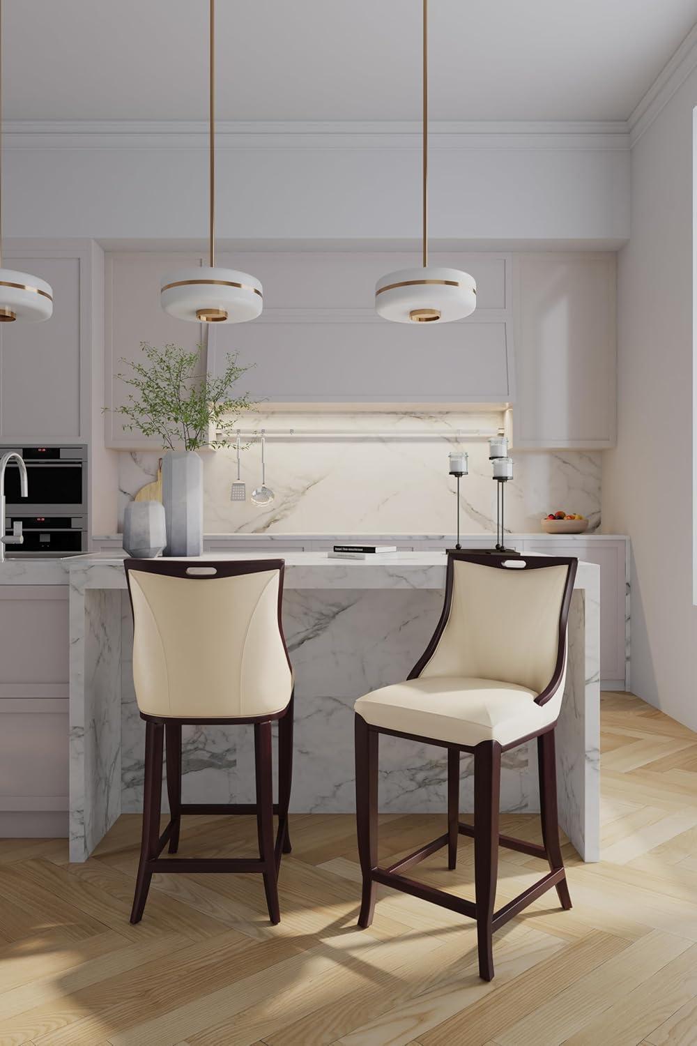 Set of 2 Emperor Upholstered Beech Wood Faux Leather Barstools Bronze - Manhattan Comfort: Semi-Gloss Finish, No Assembly Required