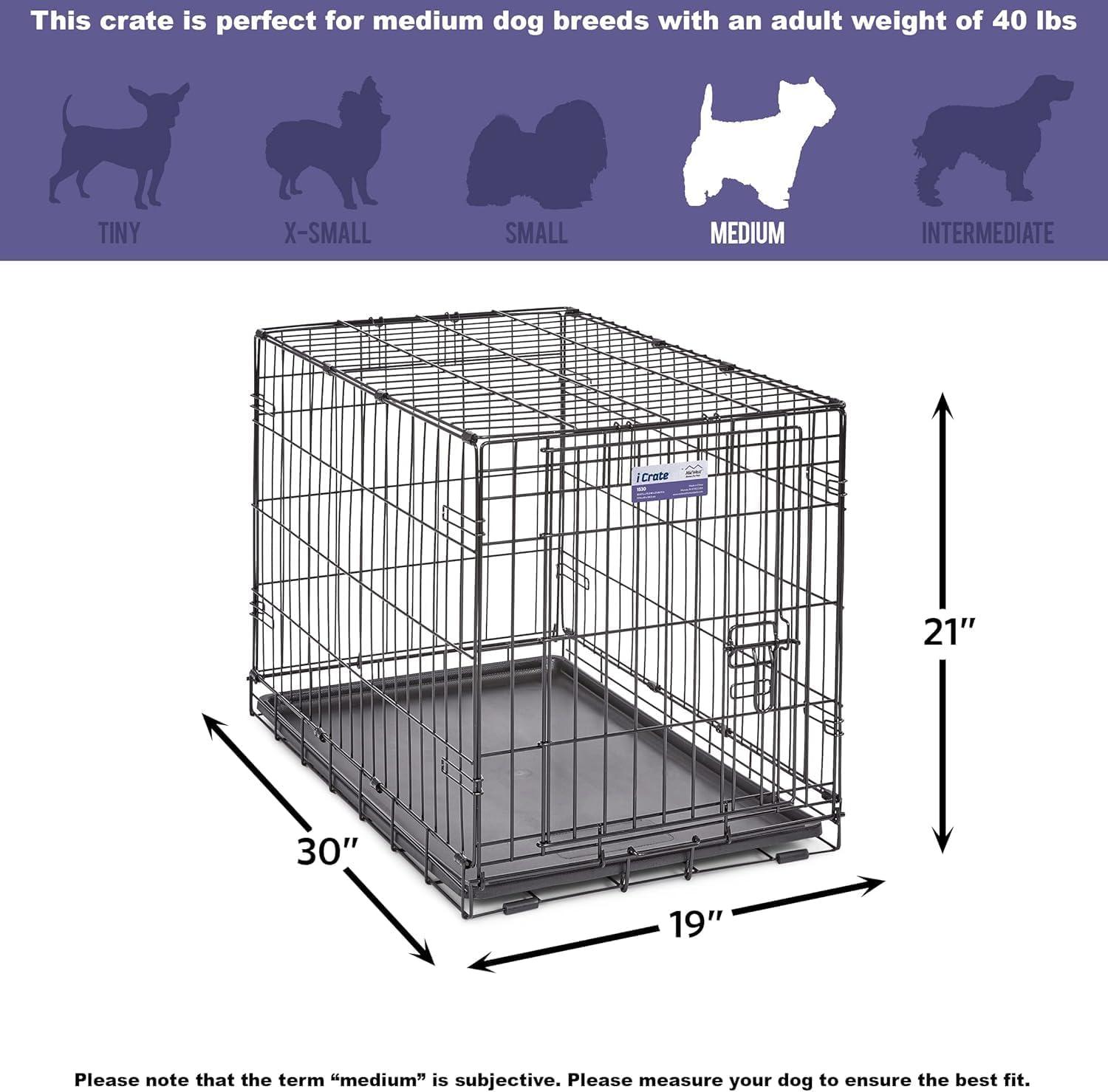 MidWest Homes for Pets Newly Enhanced Single Door iCrate Dog Crate Includes Divider Panel