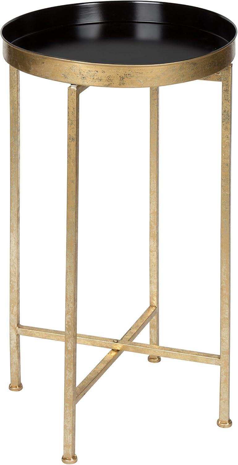 Kate and Laurel Celia Round Metal Tea Table, 14x14x25.75, Gold and Black