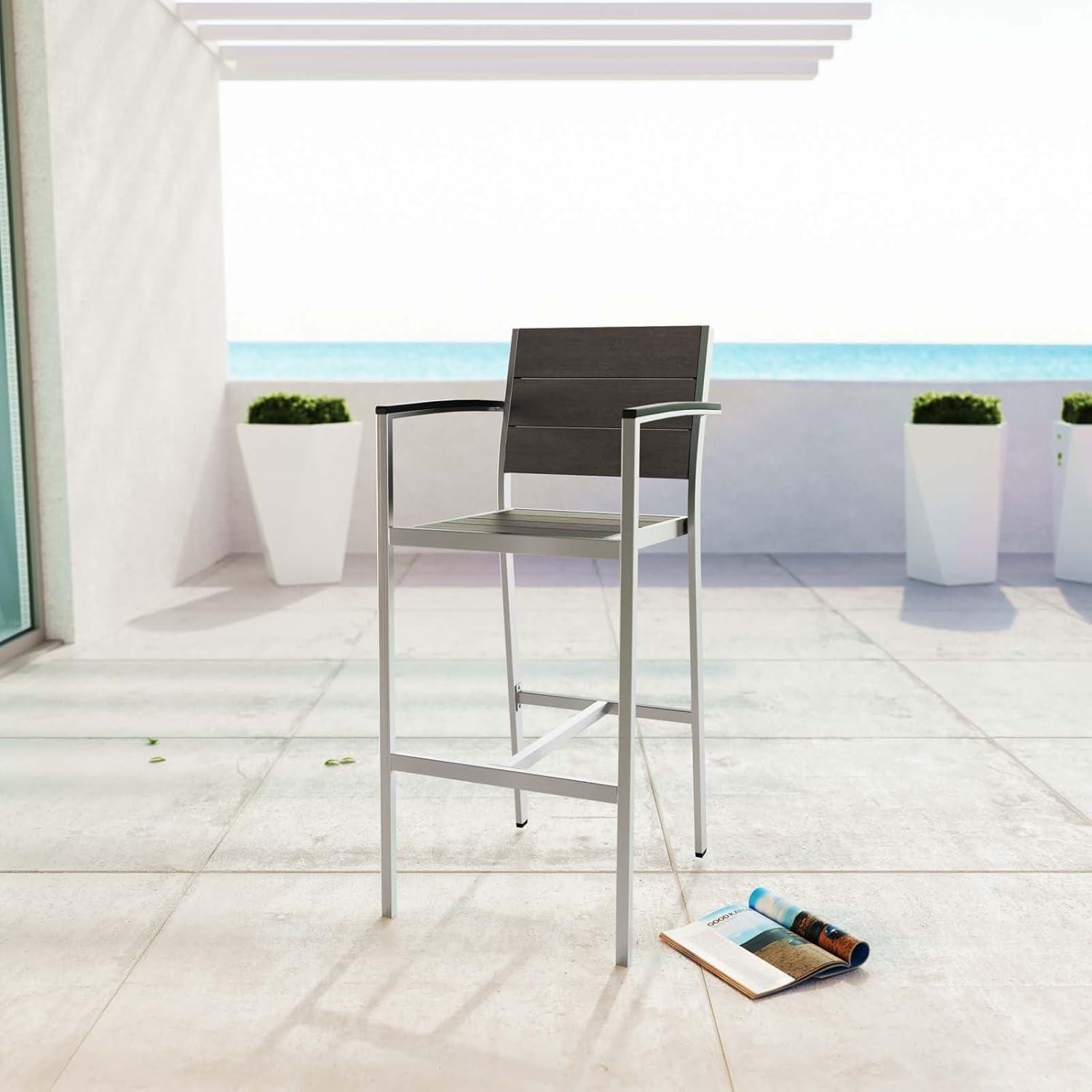 Modway Shore Aluminum Outdoor Patio Bar Stool in Silver Gray