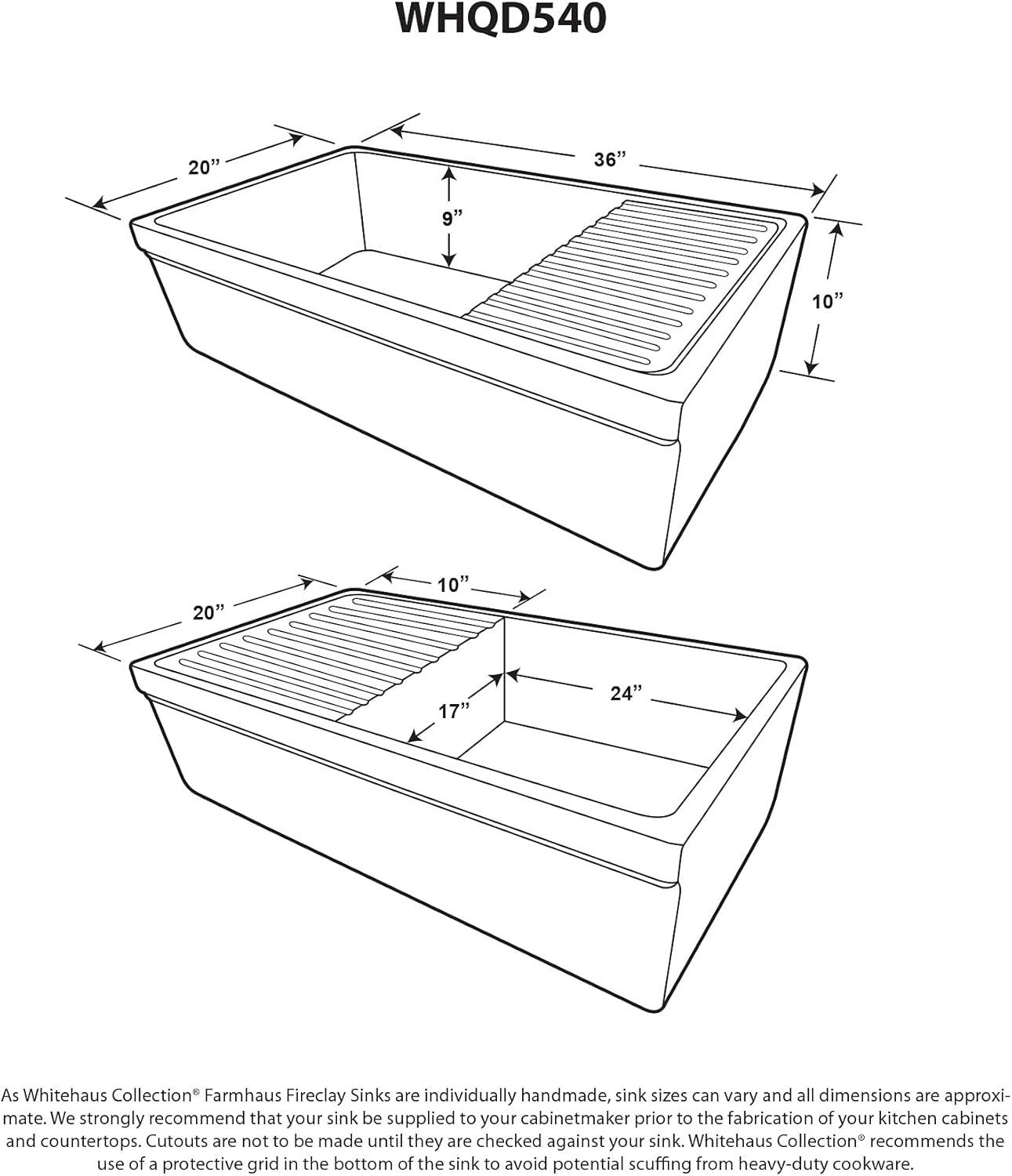 Whitehaus Collection WHQD540-M-CEMENT Whitehaus Collection 36” Single Bowl Fireclay Kitchen Sink: Integral Drainboard, Lip Front Apron