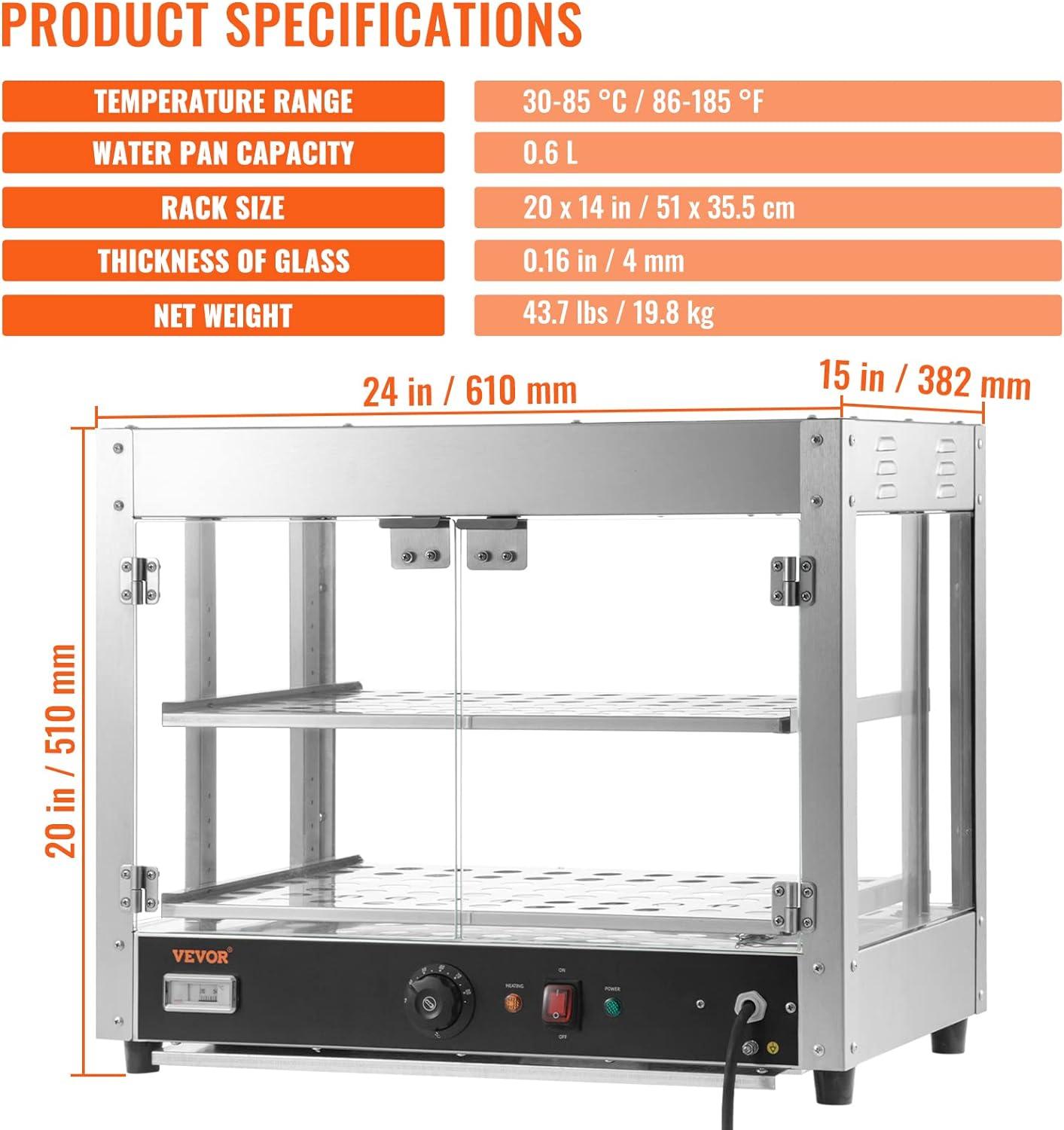 VEVOR 2-Tier Commercial Food Warmer Display - Countertop Pizza Cabinet with Light