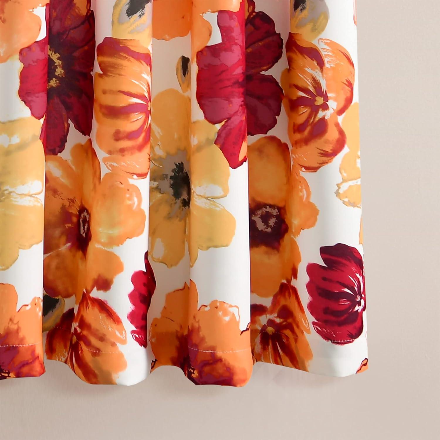 Red Orange Floral Blackout Grommet Window Panels