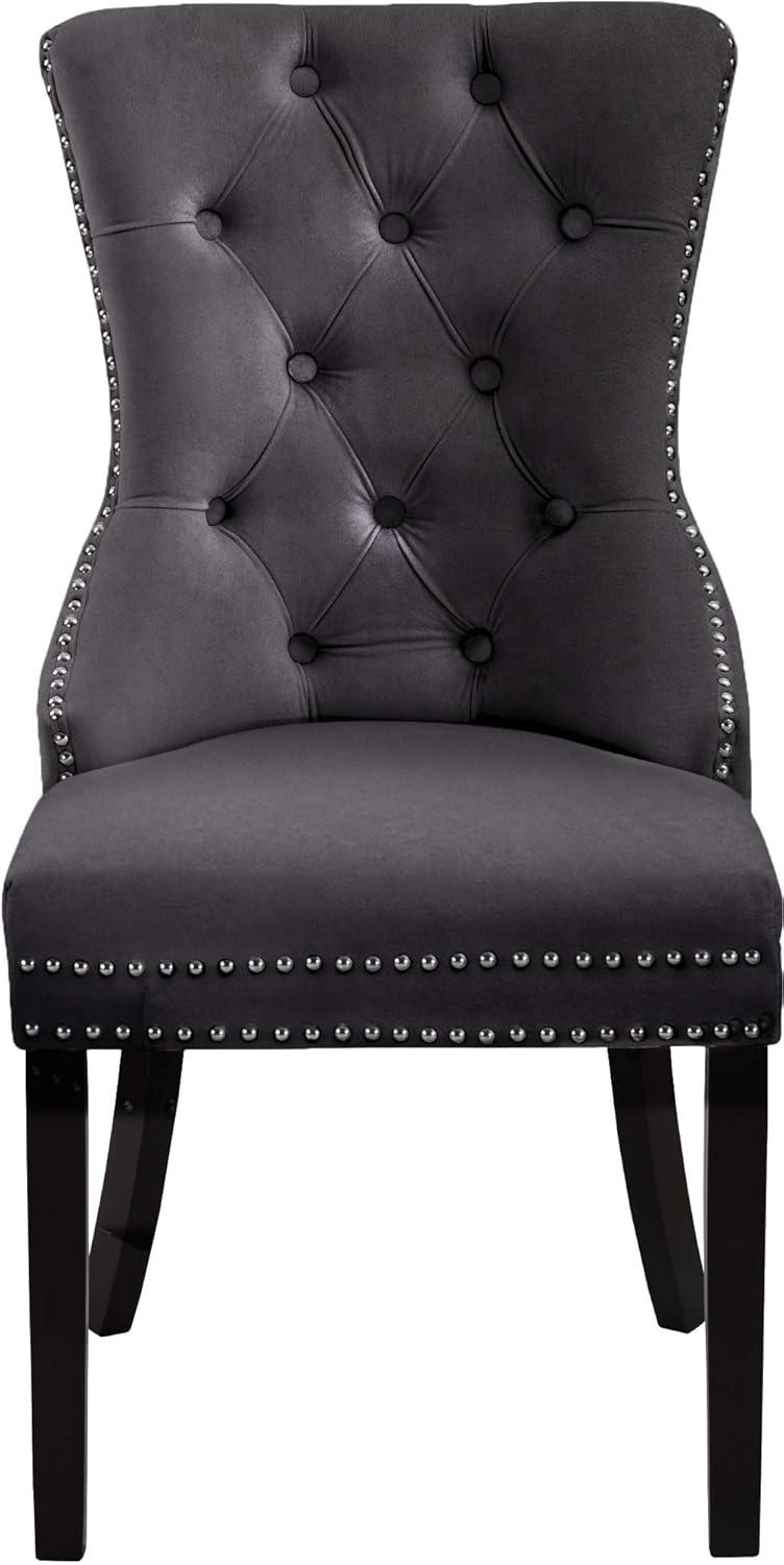 Nikki Grey Velvet Upholstered Dining Chair with Espresso Wood Legs