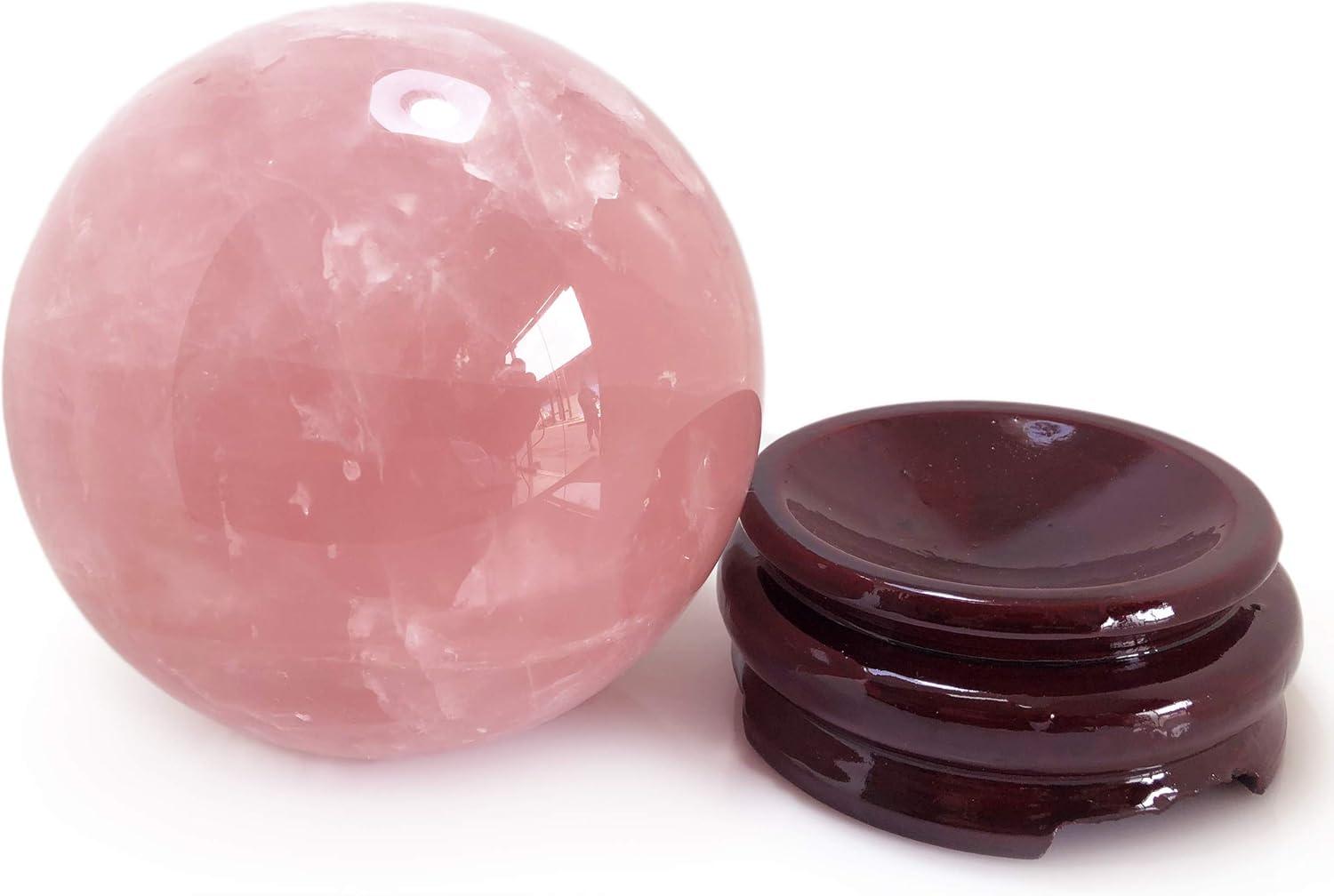 Polar Jade Rose Quartz Crystal Ball – 6.3" Pink Crystal Sphere for Meditation, Feng Shui, Chakra Healing, Divination, and Home Décor