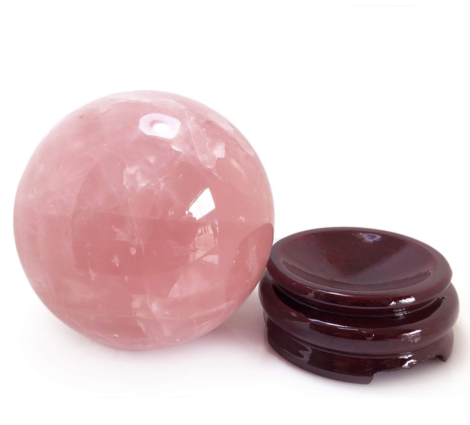 Polar Jade Rose Quartz Crystal Ball – 6.3" Pink Crystal Sphere for Meditation, Feng Shui, Chakra Healing, Divination, and Home Décor