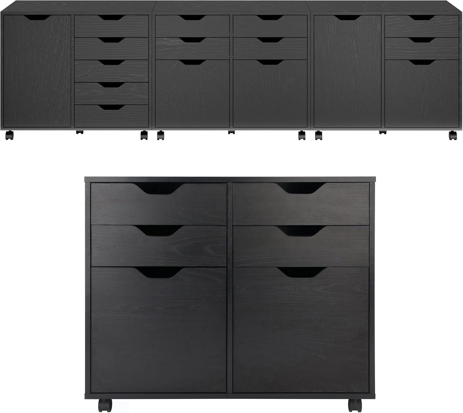 Halifax 2 Sections Mobile Storage Cabinet Black - Winsome: Wheeled Organizer with Locking Casters