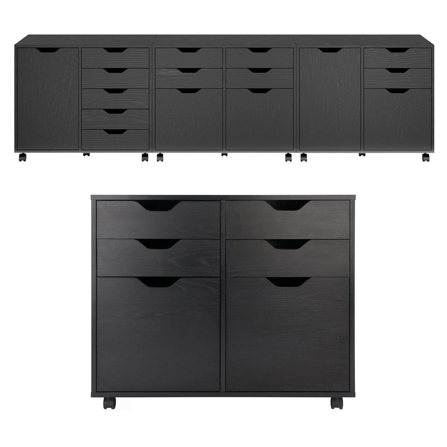 Halifax 2 Sections Mobile Storage Cabinet Black - Winsome: Wheeled Organizer with Locking Casters