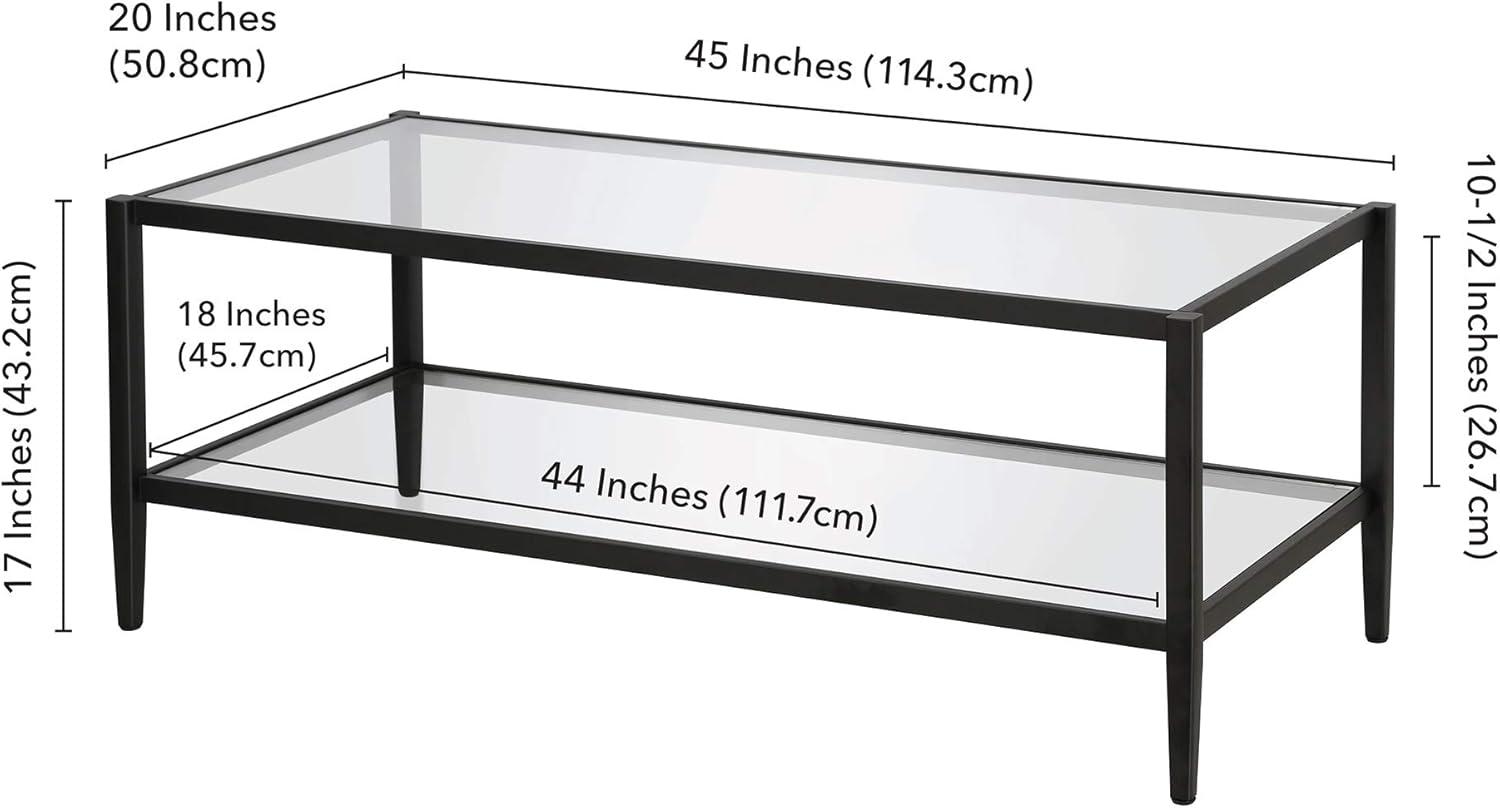 Modern Rectangle Coffee Table in Brass and Gold with Mirrored Shelf - Henn&Hart