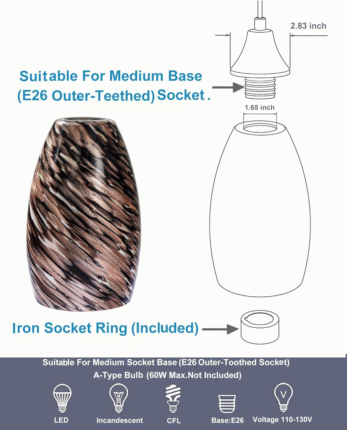 Oval Glass Lamp Shade Only Art Glass Lamp Covers Light Fixture Replacement for Kitchen Island Mini pendant Ceiling Lights Chandelier Hand Blown Glass Shade Replacement (Brown and Blue）