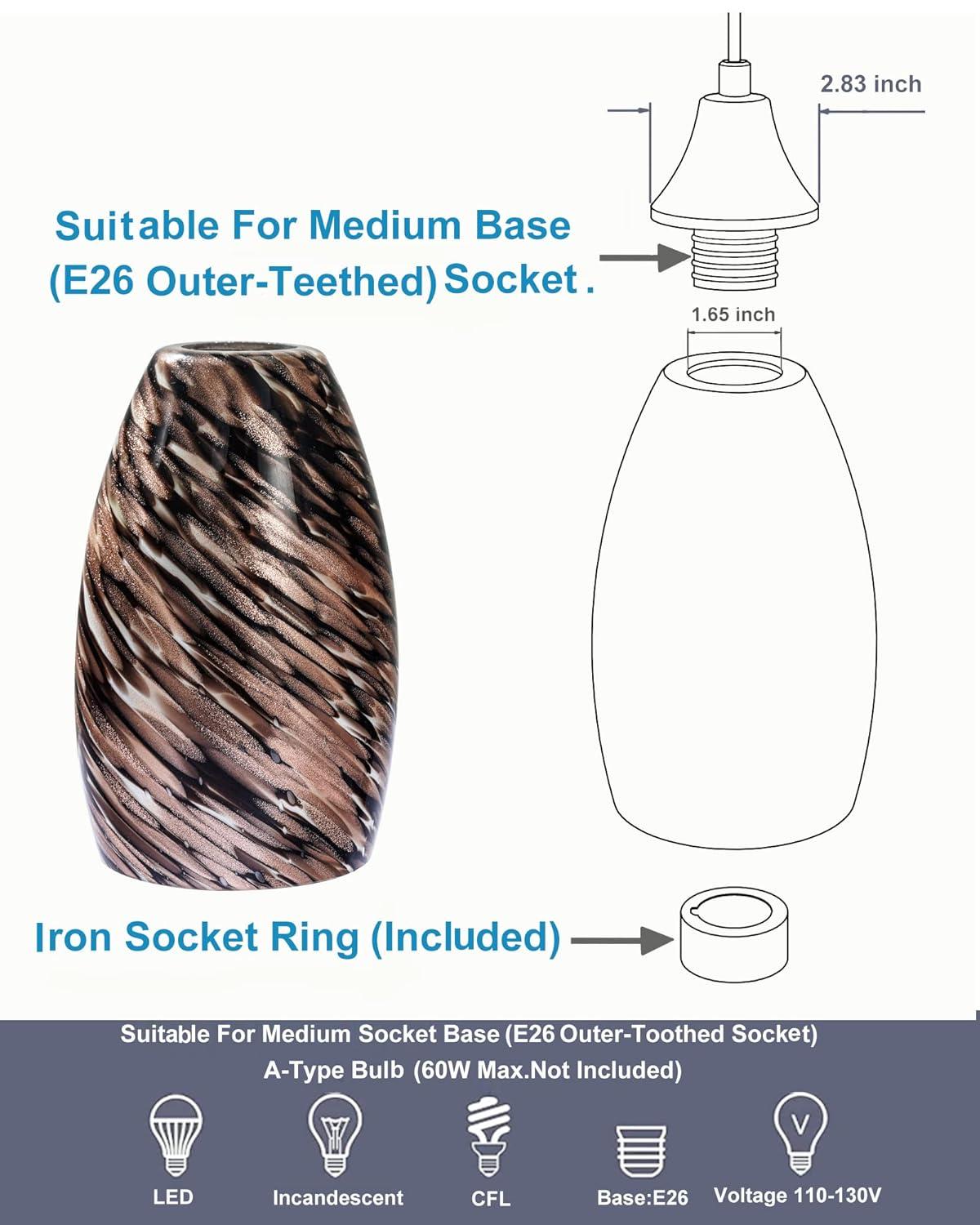 Oval Glass Lamp Shade Only Art Glass Lamp Covers Light Fixture Replacement for Kitchen Island Mini pendant Ceiling Lights Chandelier Hand Blown Glass Shade Replacement (Brown and Blue）