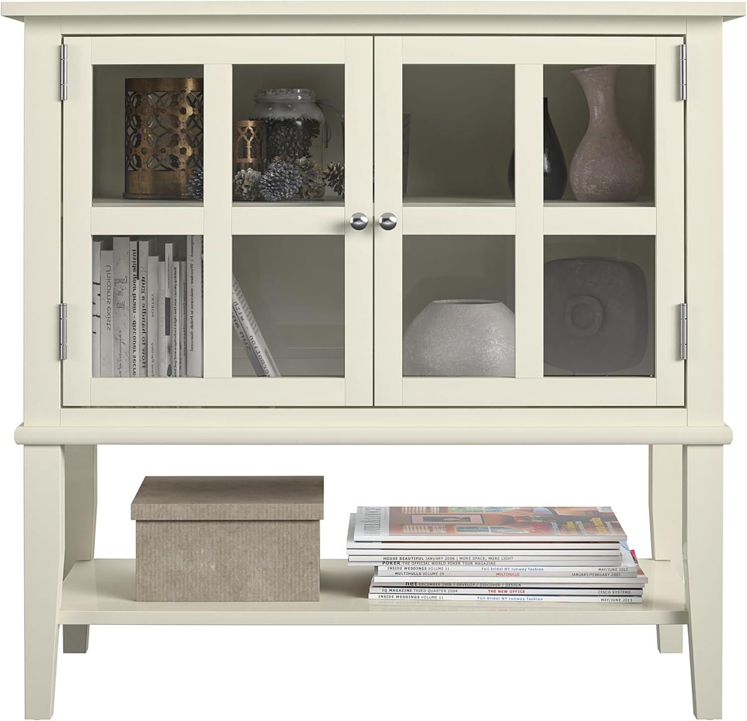 Soft White MDF Freestanding Storage Cabinet with Glass Doors