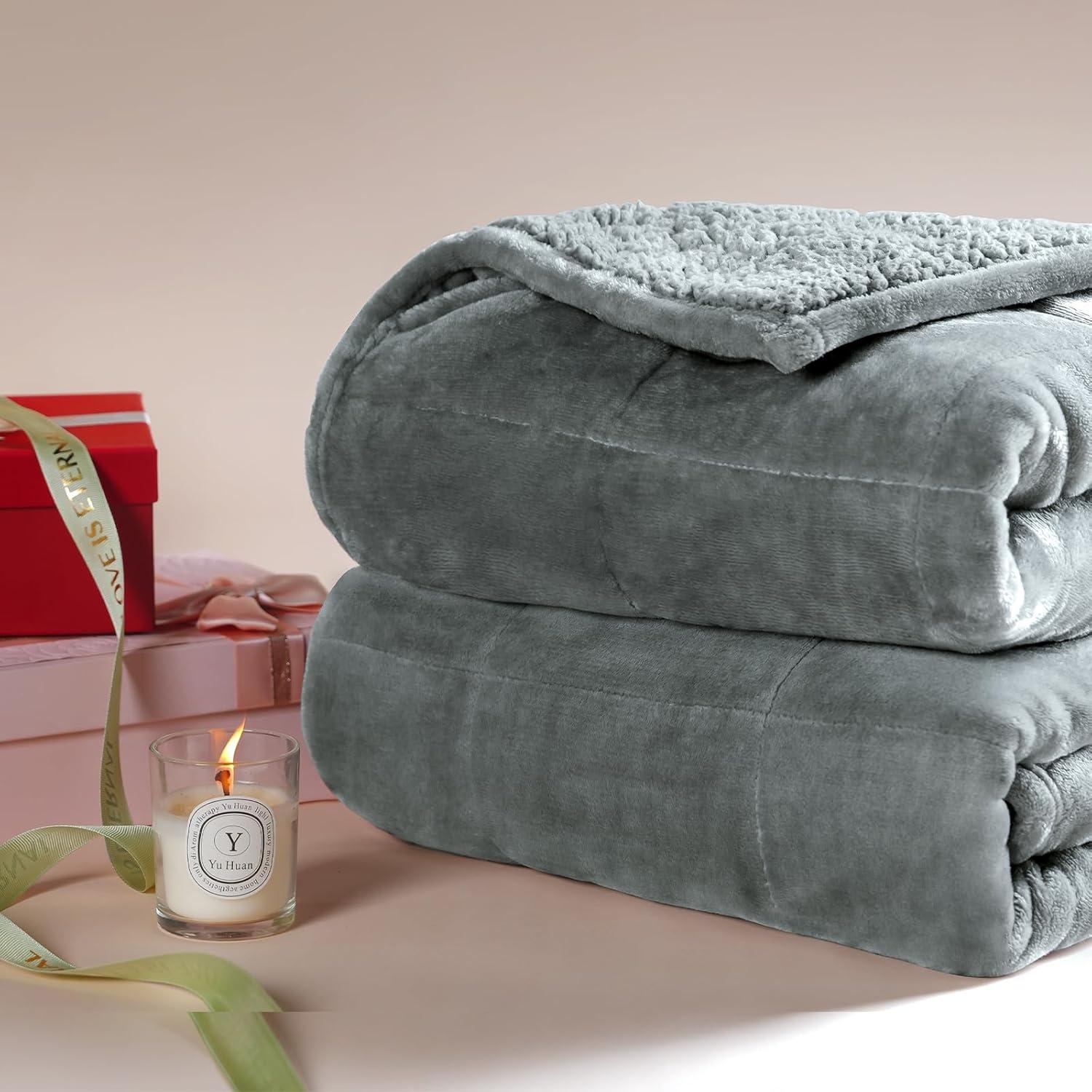 Cottonblue Faux Fur Weighted Blanket 15 lbs, Long Fur Fluffy Weighted Blanket Twin Size for Adults, Cozy Warm Fuzzy Sherpa Reverse Heavy Blanket for Sofa Bed Couch, 48 x 72 Inches, Morandi Grey