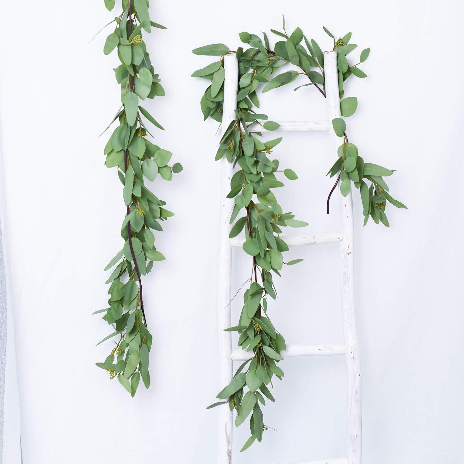 🌟 Front Door Decorations Christmas Gifts 5.5Ft Seeded Eucalyptus Garland, Artificial Vines Faux Eucalyptus Leaves Table Garland Artificial Eucalyptus Garland Greenery Wedding Backdrop Arch Wall Decor