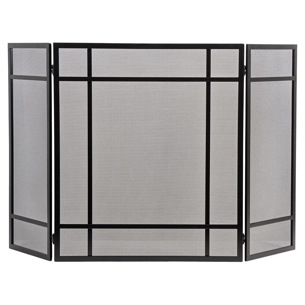 Country Living Pinecrest Mesh Fireplace Screen with Durable 3-Panel Steel Frame - Brass Handles
