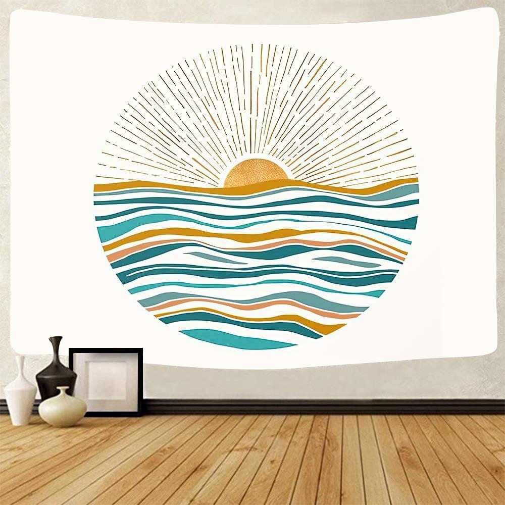 Lheaggik Ocean Sunrise Wall Tapestry Waves Mid Century Modern Style Tapestry Wall Hanging Wall Art Home Decor for Bedroom,Living Room,Dorm Decor