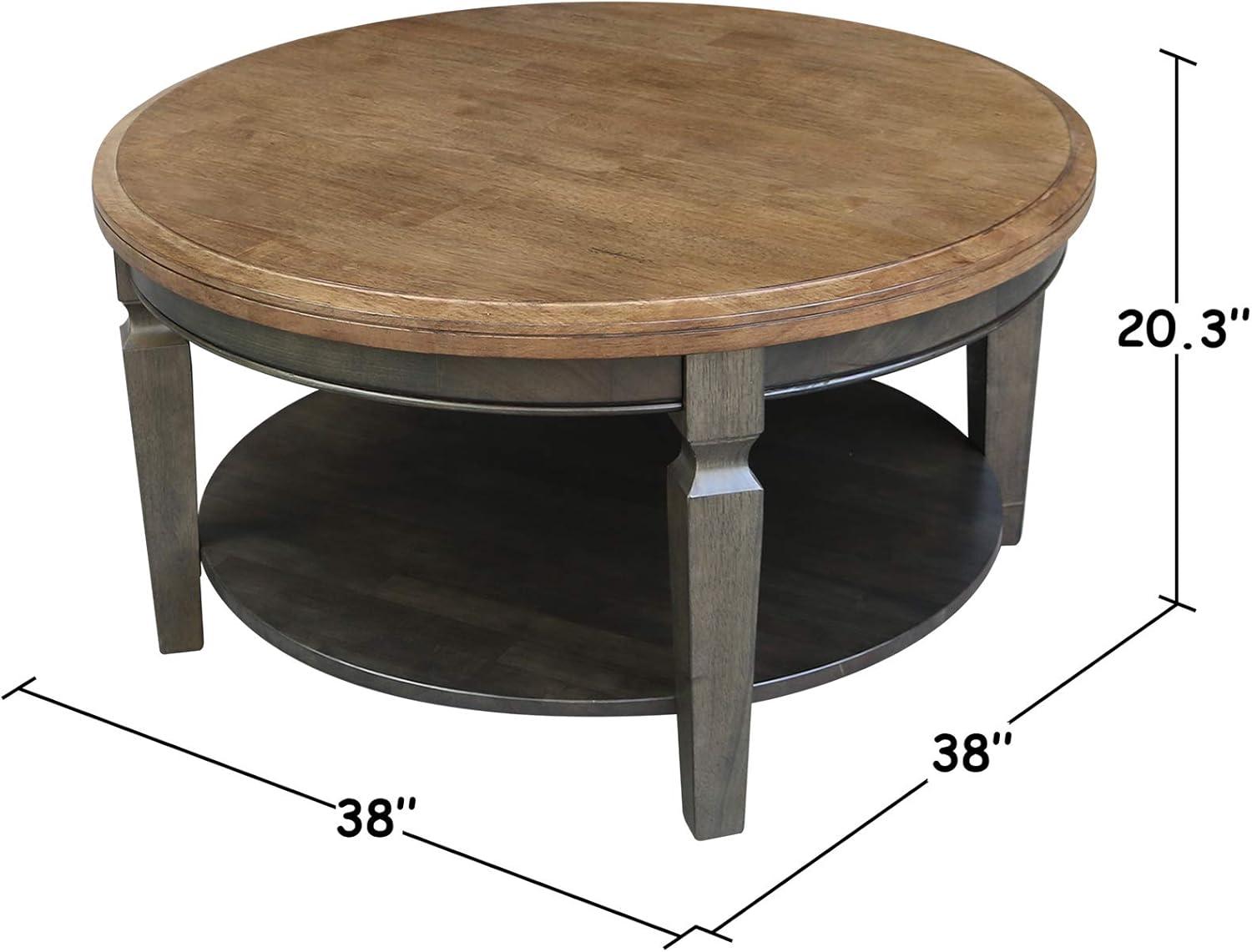 Vista Round Coffee Table Hickory Brown - International Concepts: Solid Wood, Mid-Century Modern, Fixed Shelf