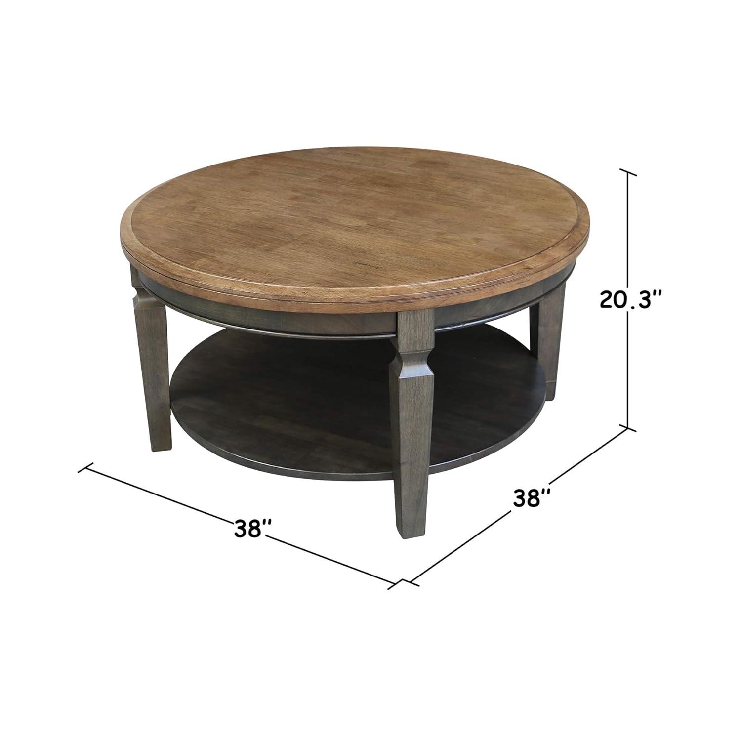 Vista Round Coffee Table Hickory Brown - International Concepts: Solid Wood, Mid-Century Modern, Fixed Shelf