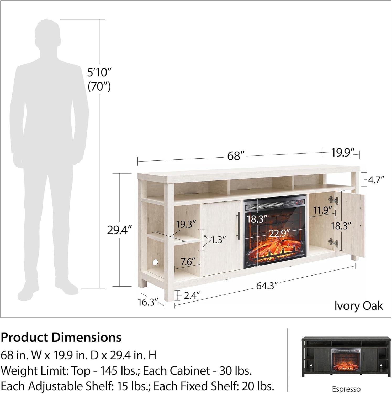 Garrick Electric Fireplace TV Console for TVs up to 75", Ivory Oak