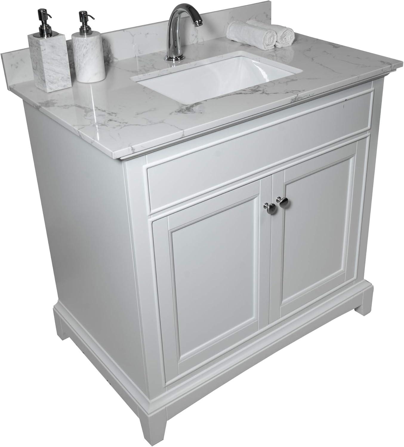 Modern 31 inch bathroom stone vanity top engineered white