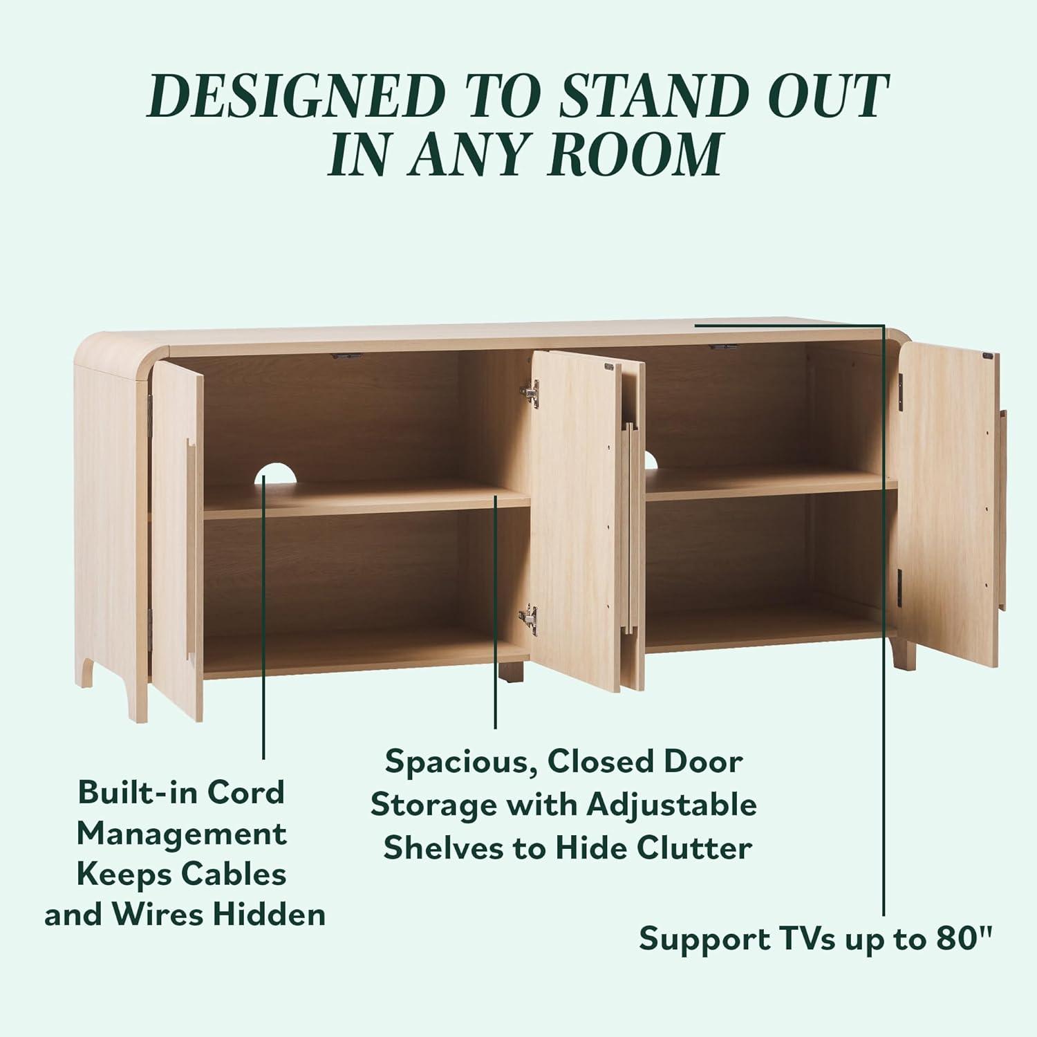 Modern Curved 70" Buffet Sideboard and TV Stand for up to 80" TV Coastal Oak