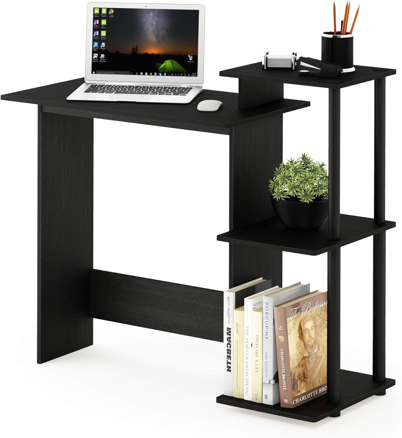 Furinno Modern Computer Desk Home Office Writing Study Laptop Table Workstation with CPU Stand & Open Storage Bookshelf,Americano/Black