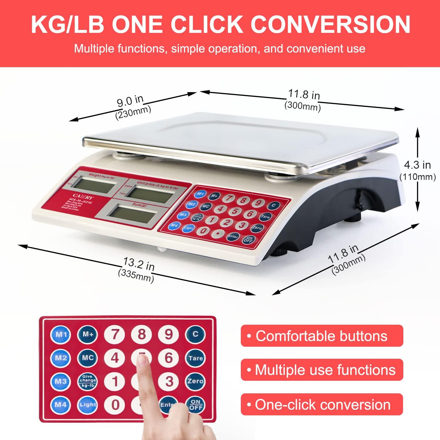 CAMRY Digital Price Computing Scale 66lb/30kg Commercial Produce Scale with Stainless Steel Platform and Green Backlight LCD Display for Meat, Fruit, Ideal for Deli, Farmers Markets, Restaurants