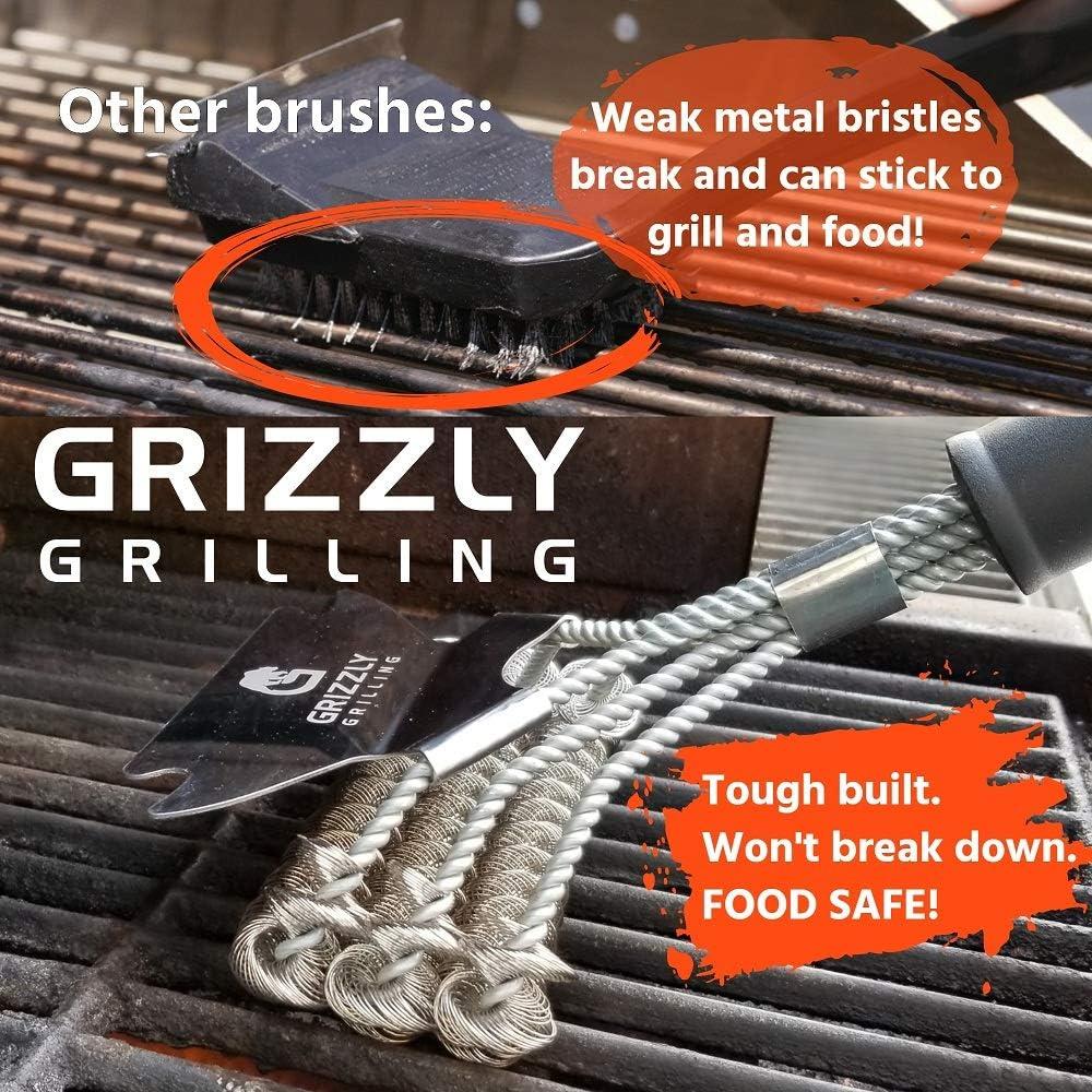 Grill Brush and Scraper - Bristle Free Stainless Steel BBQ Cleaning Tool - No Wire Scrubber Best for Gas/Charcoal/Porcelain Grill Grates - Safe Barbeque Accessories