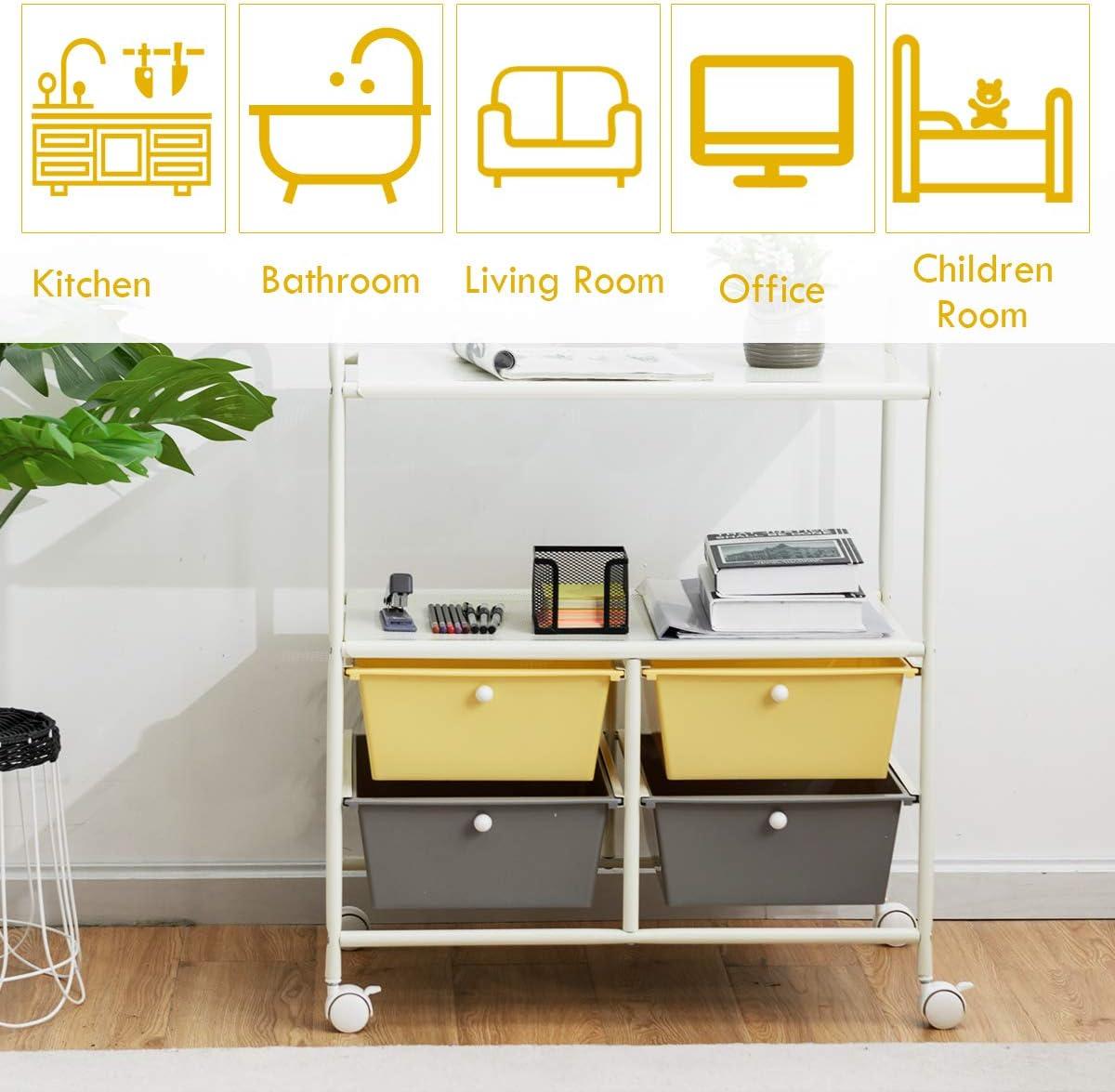 Kadyn Filing Storage Organizer,File Storage Organizer,File Cabinet,4 Drawers Shelves Rolling Storage Cart Rack-Yellow