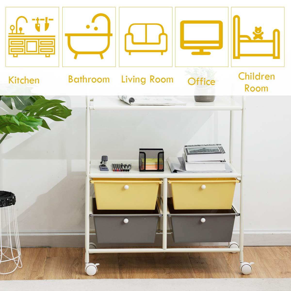 Kadyn Filing Storage Organizer,File Storage Organizer,File Cabinet,4 Drawers Shelves Rolling Storage Cart Rack-Yellow
