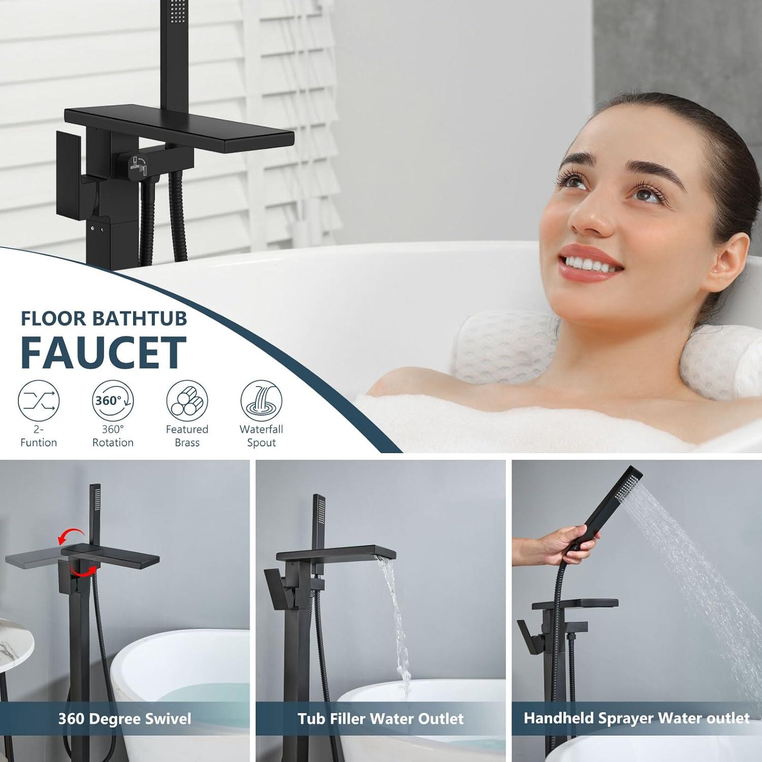 1 Handle Floor Clawfoot Tub Faucet with Diverter