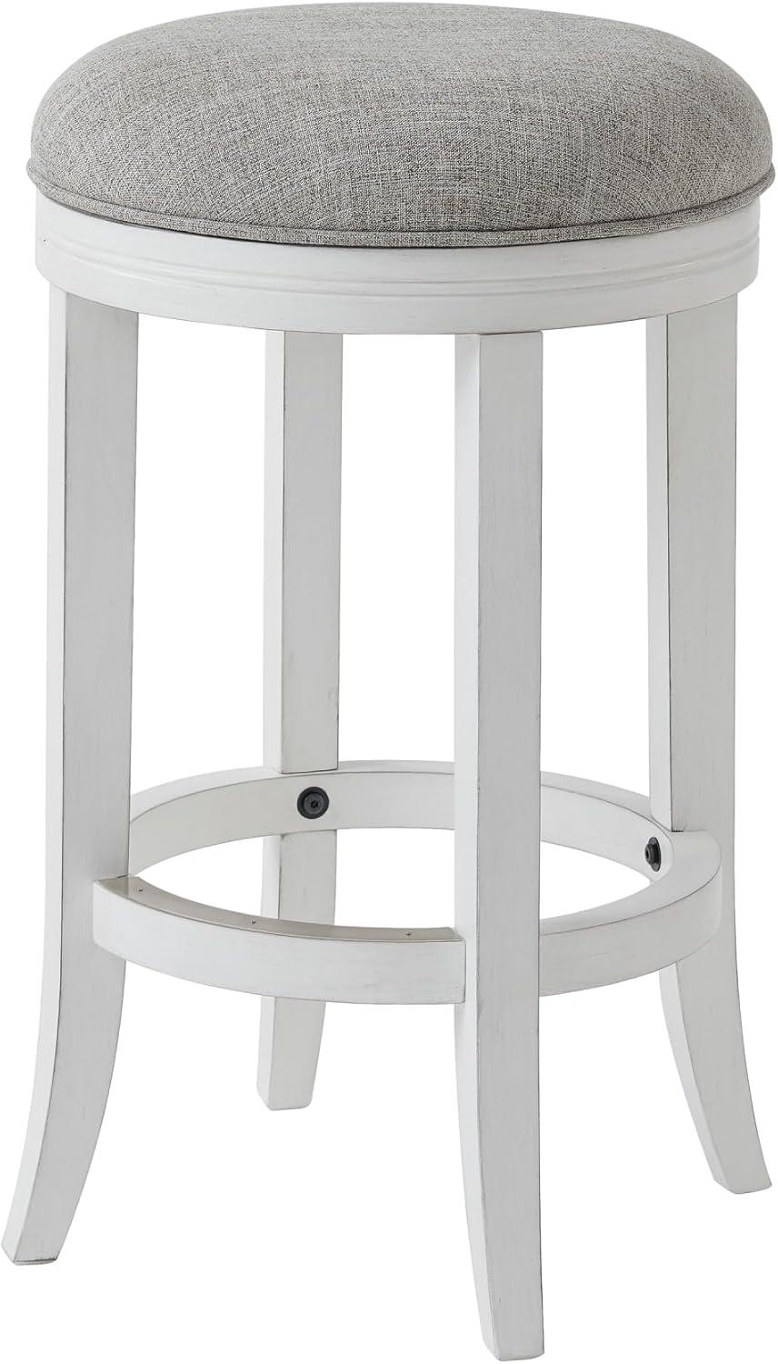 Avery 26" White Wood Swivel Backless Counter Stool with Gray Upholstered Seat