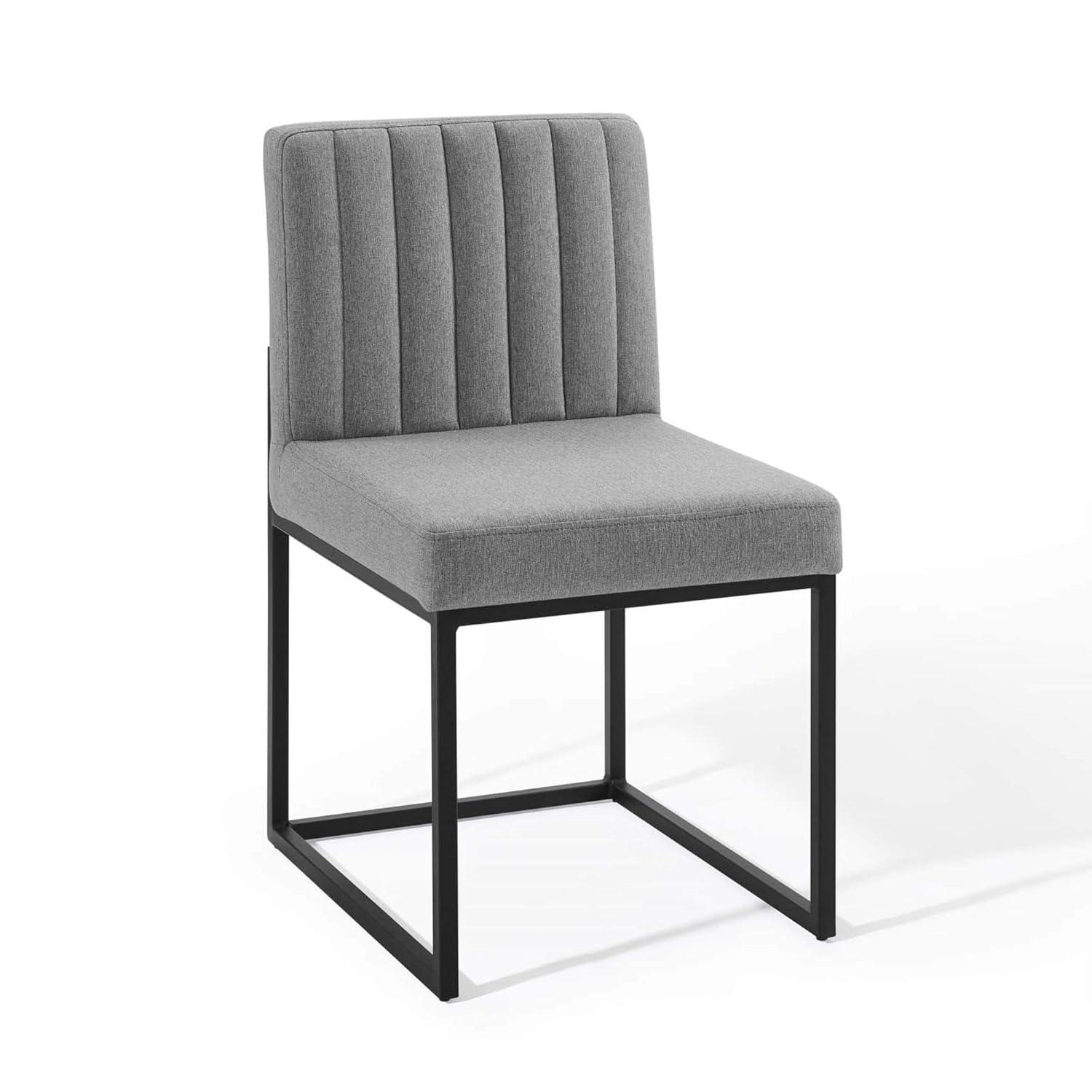 Modway Carriage Channel Tufted Sled Base Upholstered Fabric Dining Chair, Black Light Gray