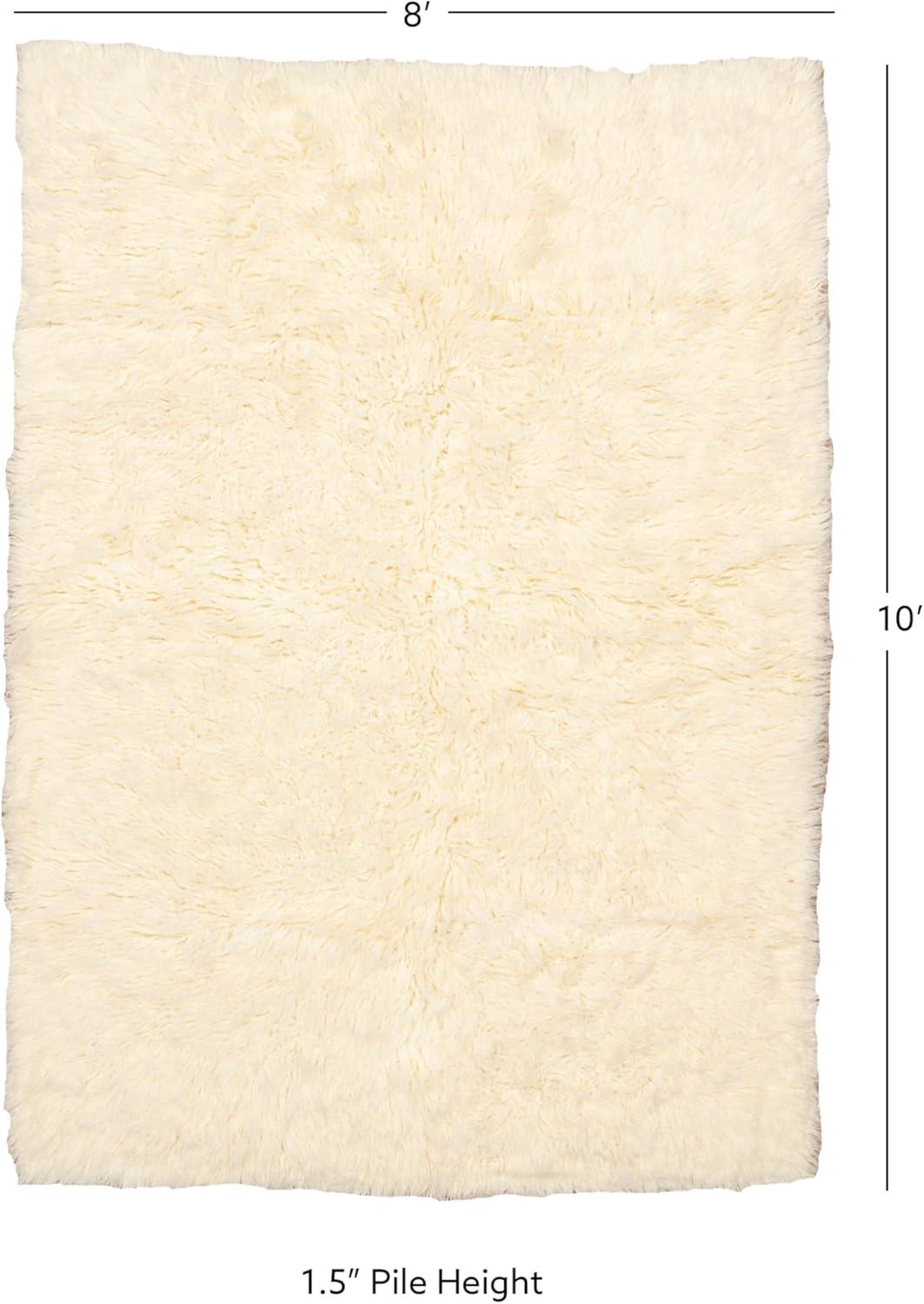 Ebern Designs Aaiden Flokati Wool Shag Hand Loomed Ivory Rug