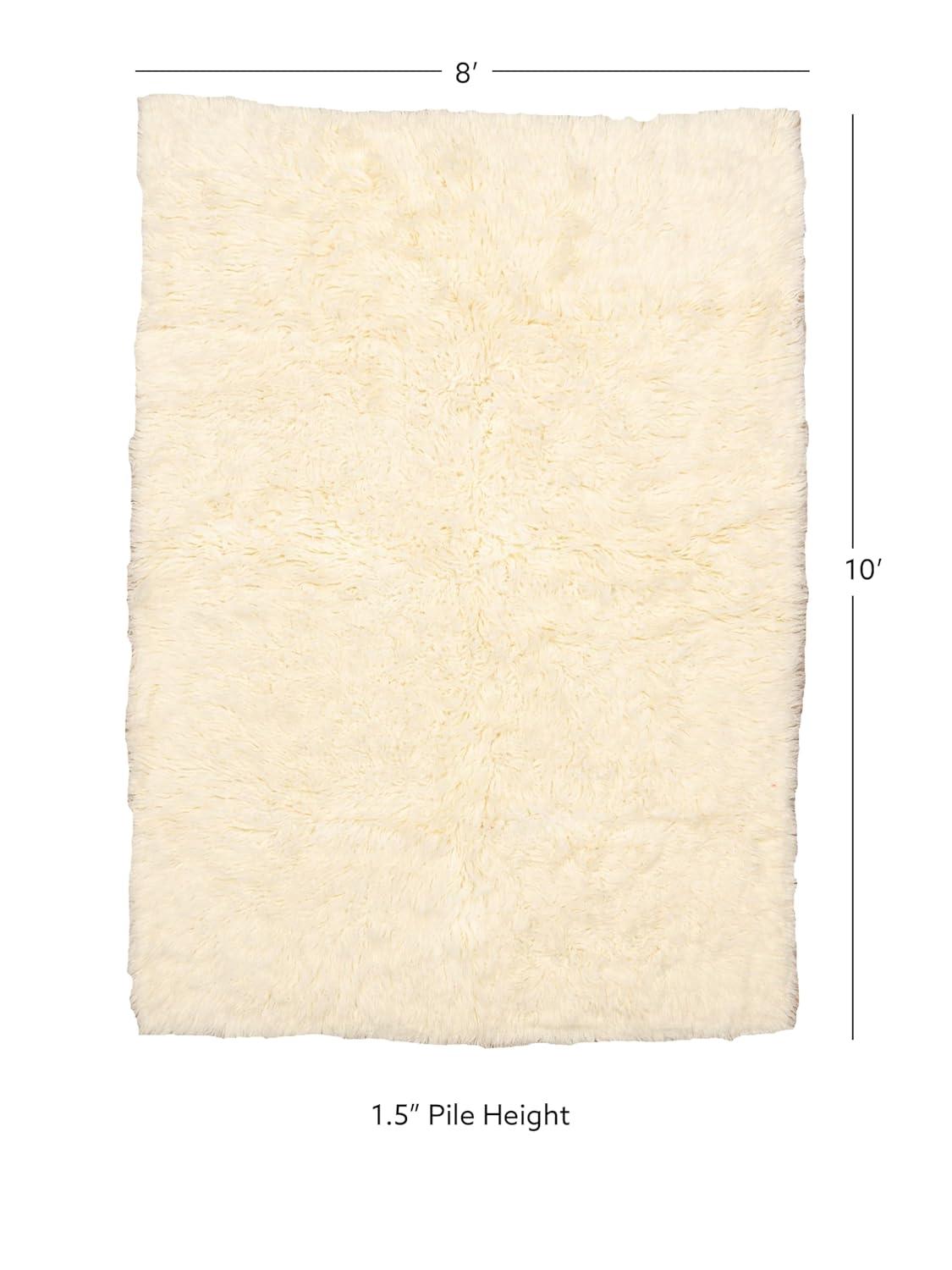 Ebern Designs Aaiden Flokati Wool Shag Hand Loomed Ivory Rug