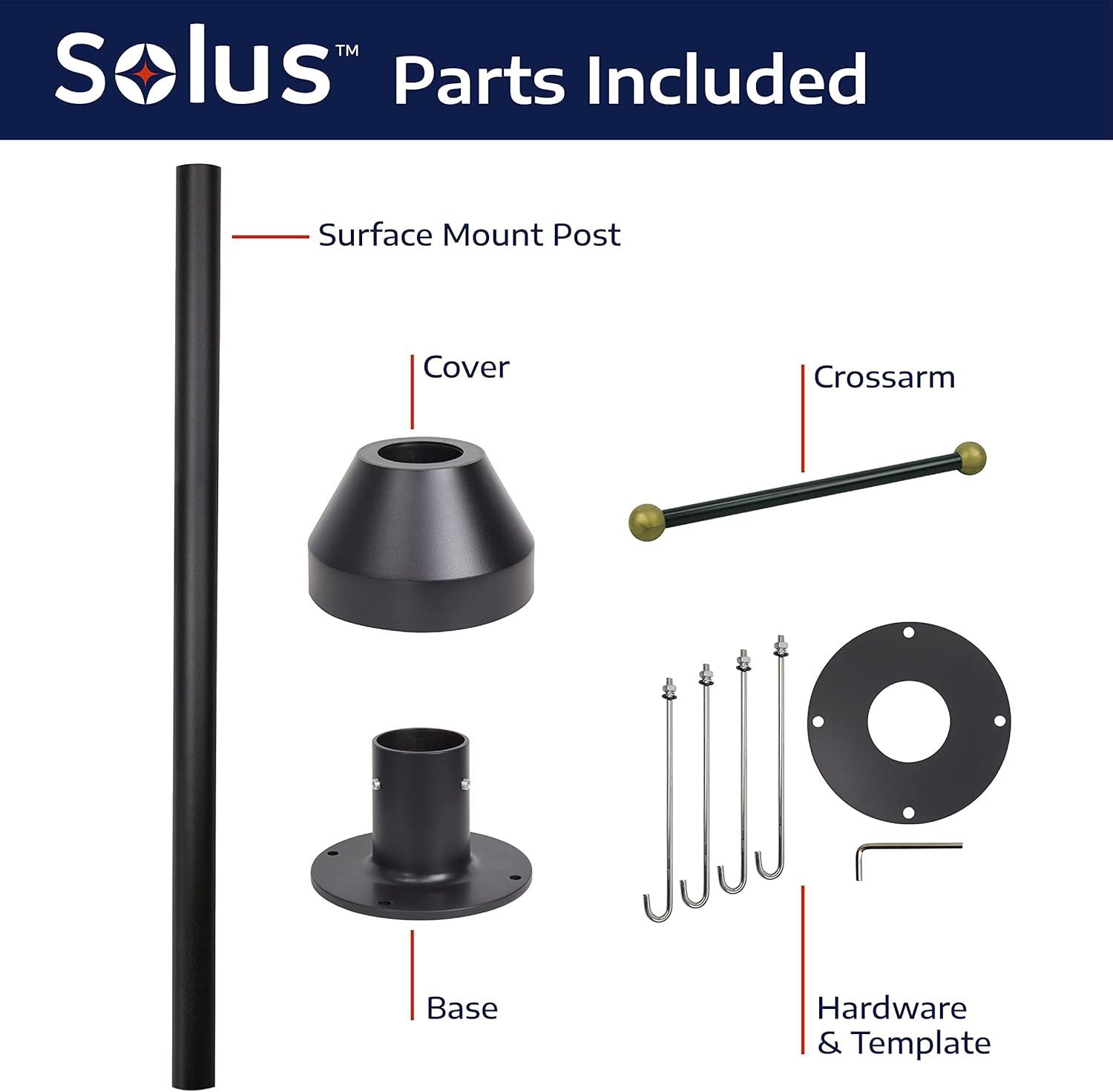 Solus 6-Foot Surface Mount Outdoor Lamp Post – Aluminum Light Pole with Standard Base Cover & Decorative Cross Arm – Black, Bronze, or White – Fits 3" Fixtures – Made in USA (Black)