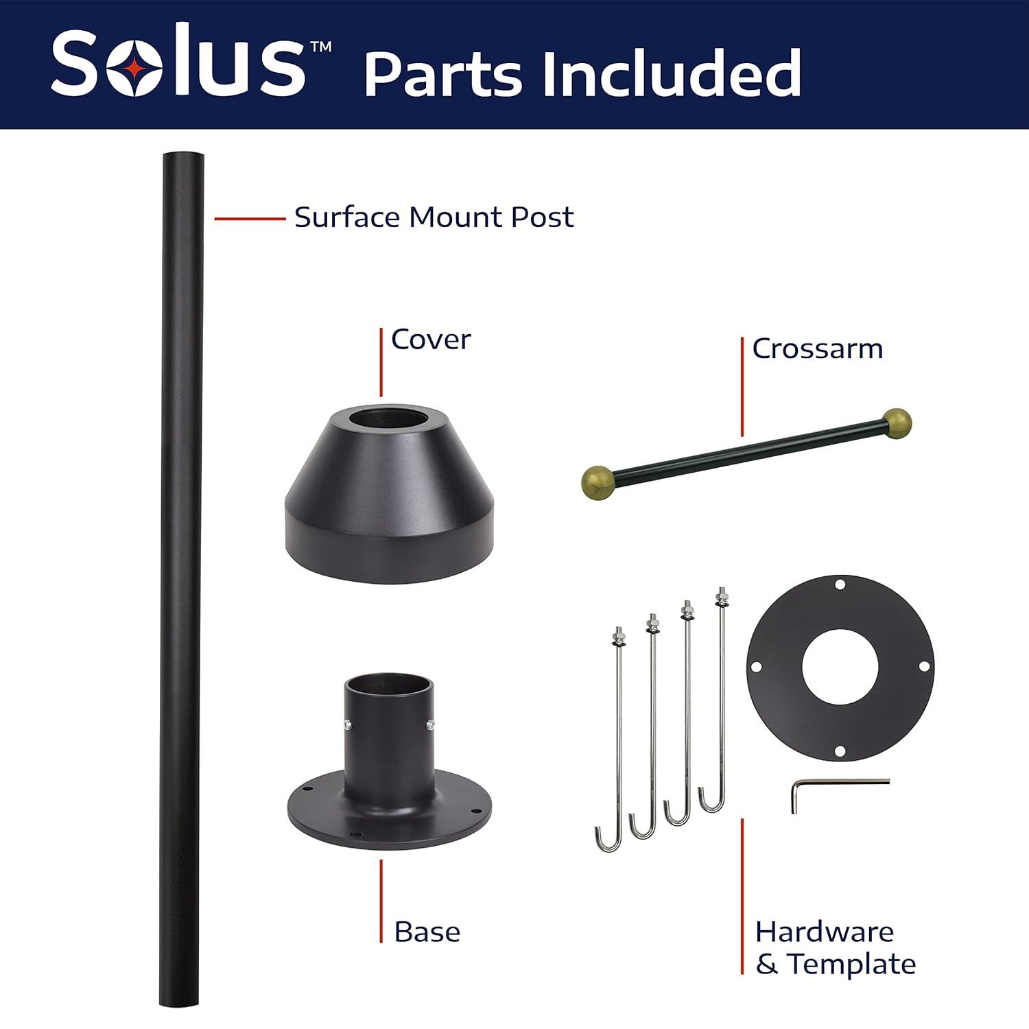 Solus 6-Foot Surface Mount Outdoor Lamp Post – Aluminum Light Pole with Standard Base Cover & Decorative Cross Arm – Black, Bronze, or White – Fits 3" Fixtures – Made in USA (Black)