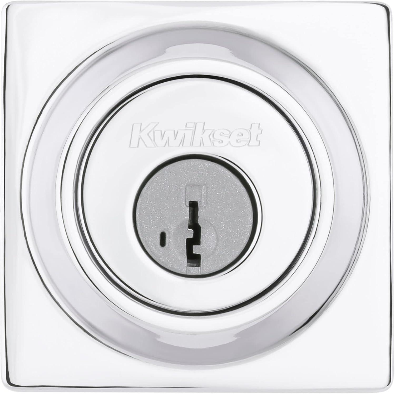 Polished Chrome Square Single Cylinder Deadbolt with SmartKey Security