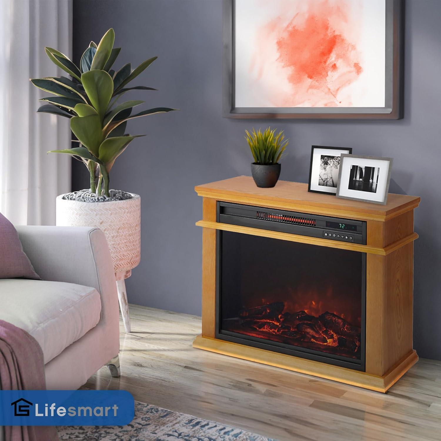 Lifesmart LifeSmart LifePro 1500W Portable Electric Infrared Quartz Indoor Fireplace, Oak