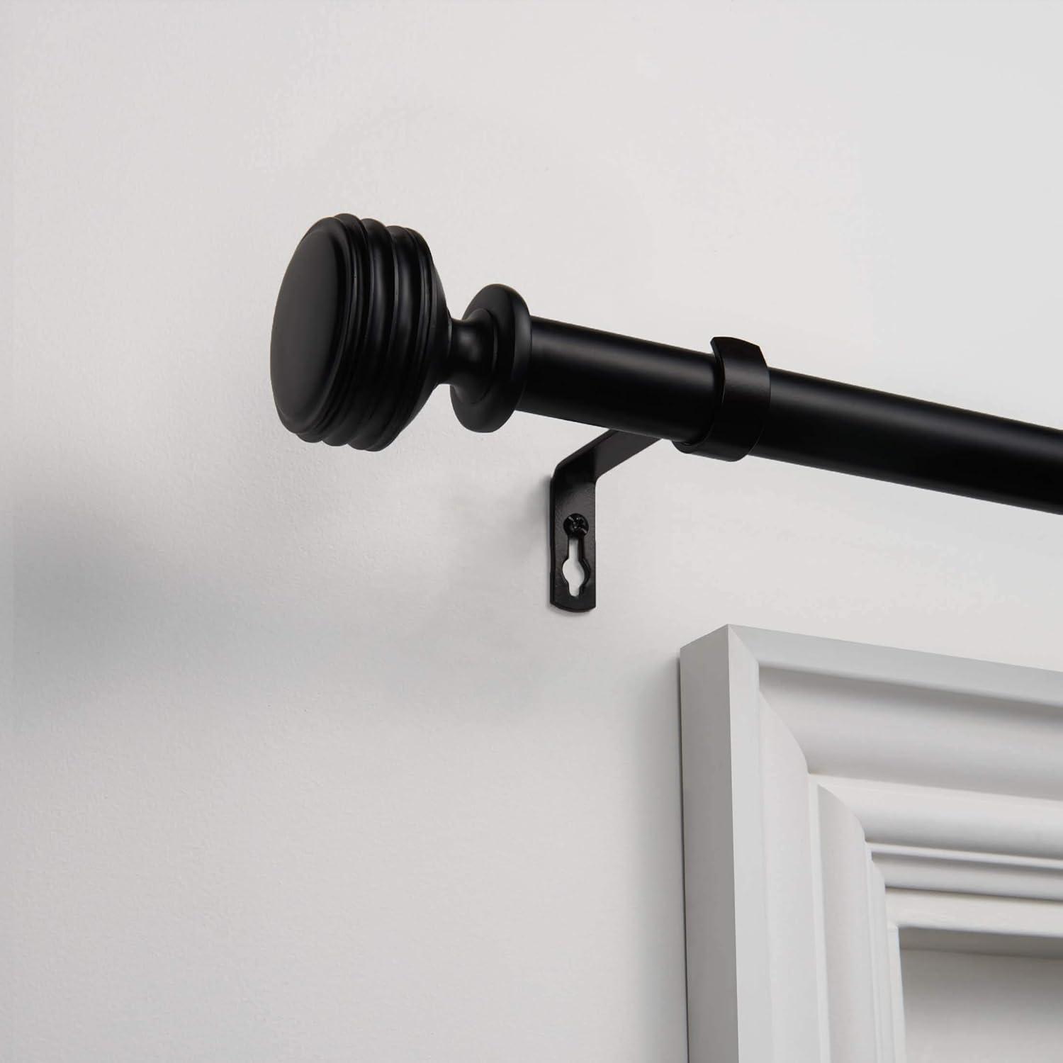 Exclusive Home 66"-120" Duke Curtain Rod - Matte Black: Iron, Single Rod, 25 lb Capacity, Rounded Cap Finial